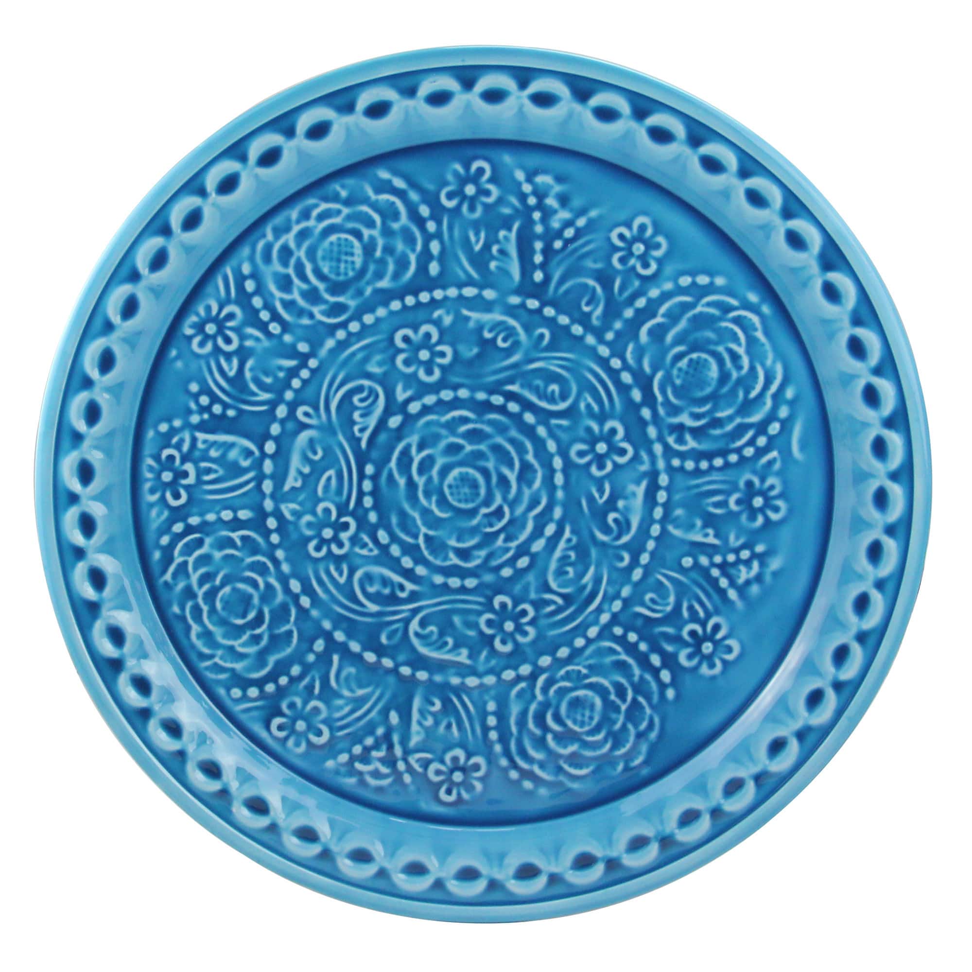 16.5" L'Eau de Fleur Turquoise Embossed Rose Decorative Floral Platter