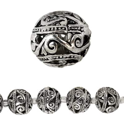 Silver-Plated Carved Filigree Beads, 14mm by Bead Landing™