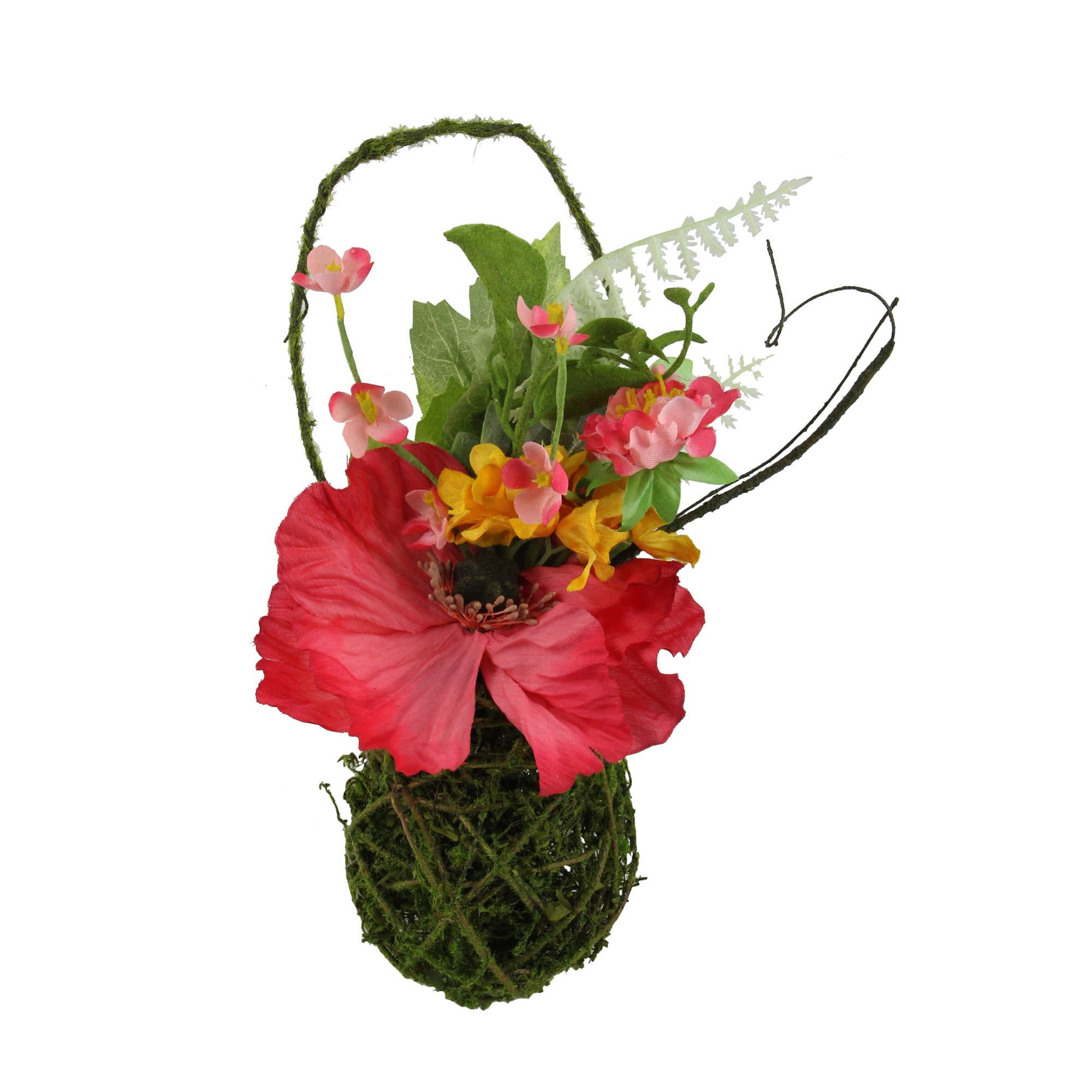 12" Red Poppy & Orange Wildflower Decorative Hanging Basket