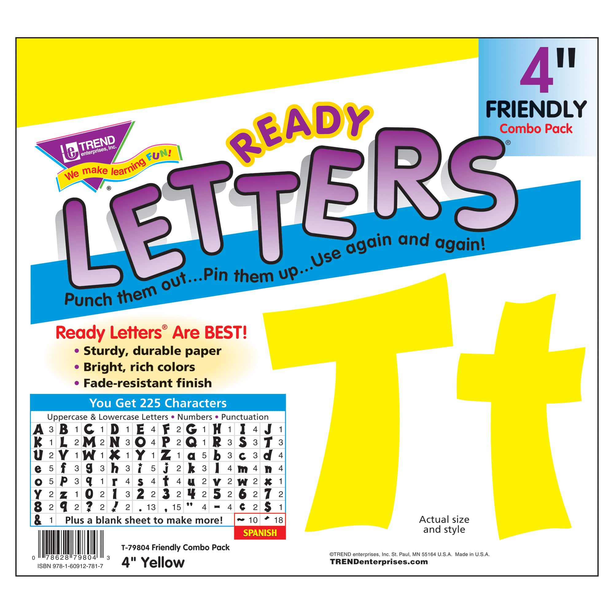 Trend Enterprises Black 4-Inch Casual Uppercase/Lowercase Combo Pack Ready  Letters