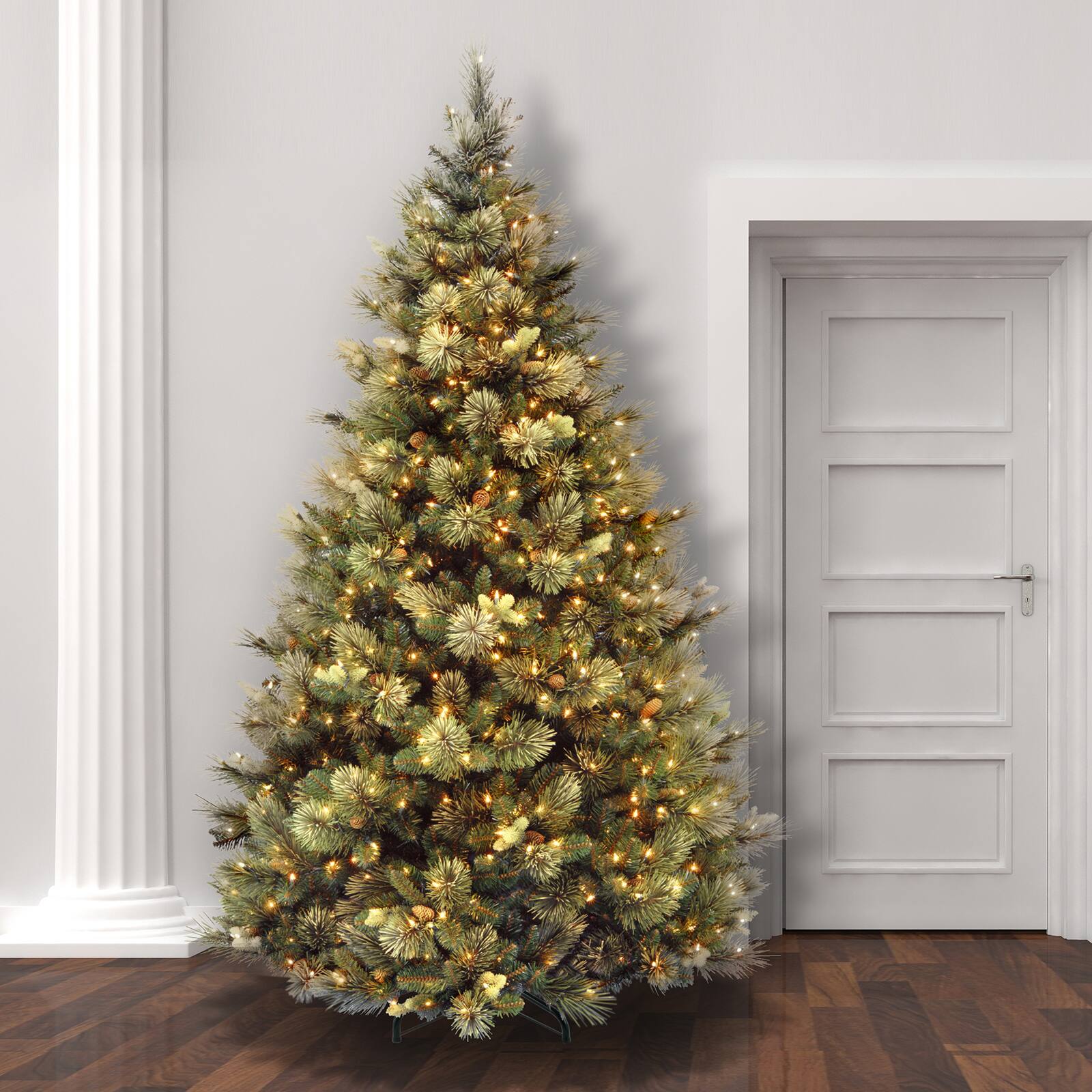 7.5 ft. Pre-lit Hinged Carolina Pine Full Artificial Christmas Tree, Clear Lights
