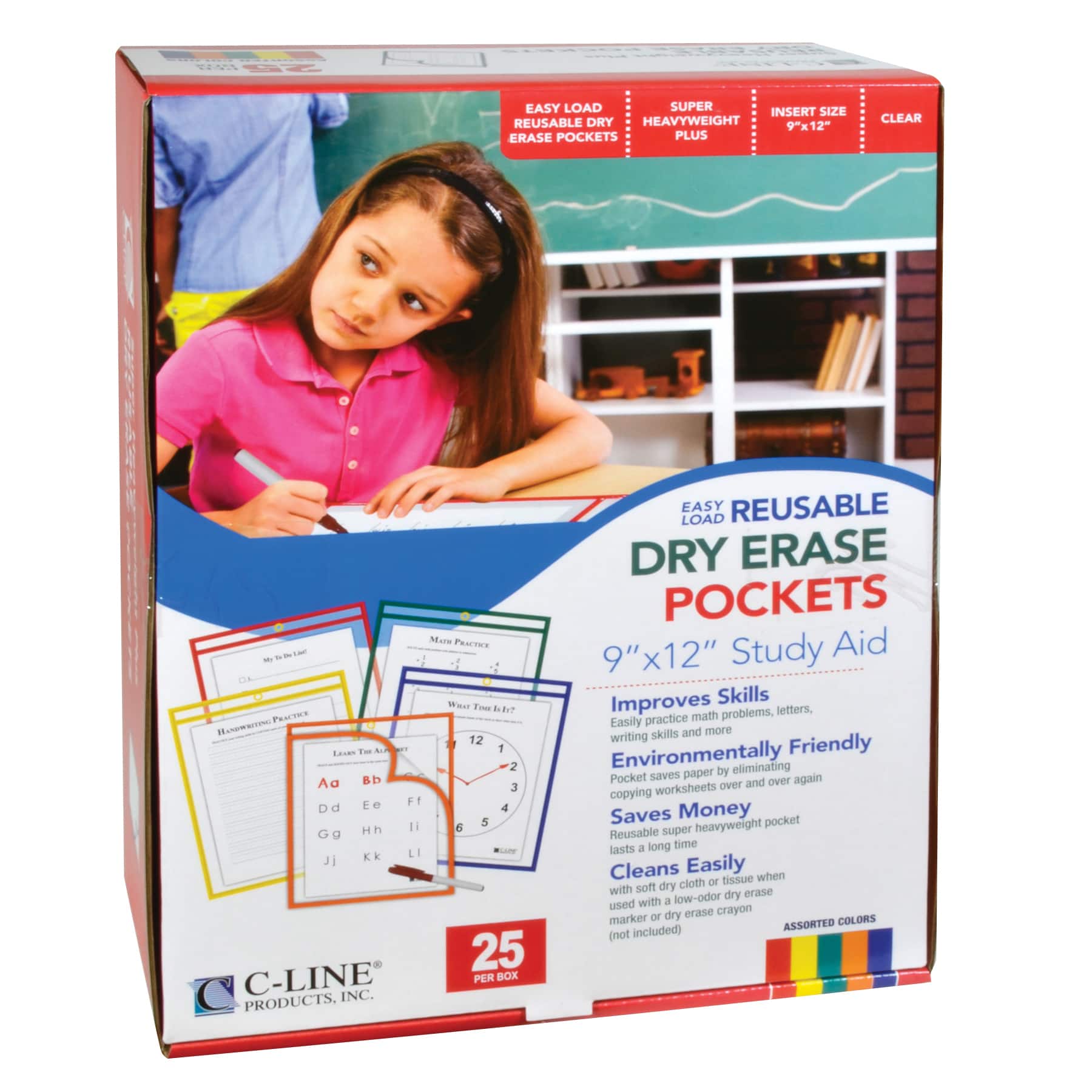C-Line&#xAE; Super Heavyweight Plus Reusable Dry Erase Pockets, Box of 25