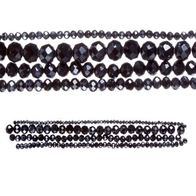 Black Faceted Glass Rondelle Bead Strings by Bead Landing™ image