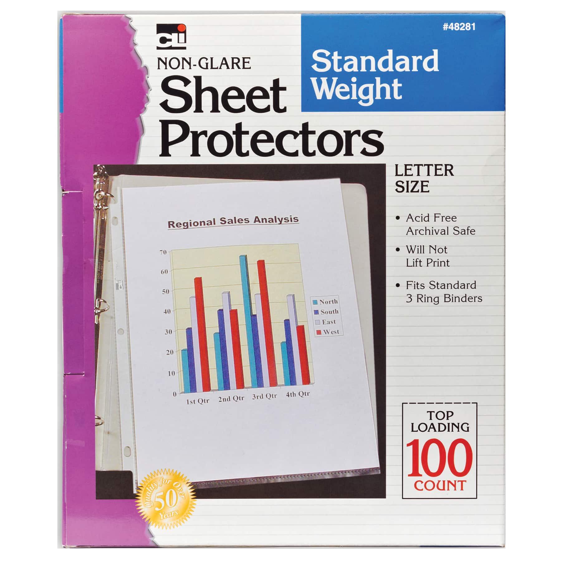Non-Glare Letter Size Standard Weight Sheet Protectors, Box of 100