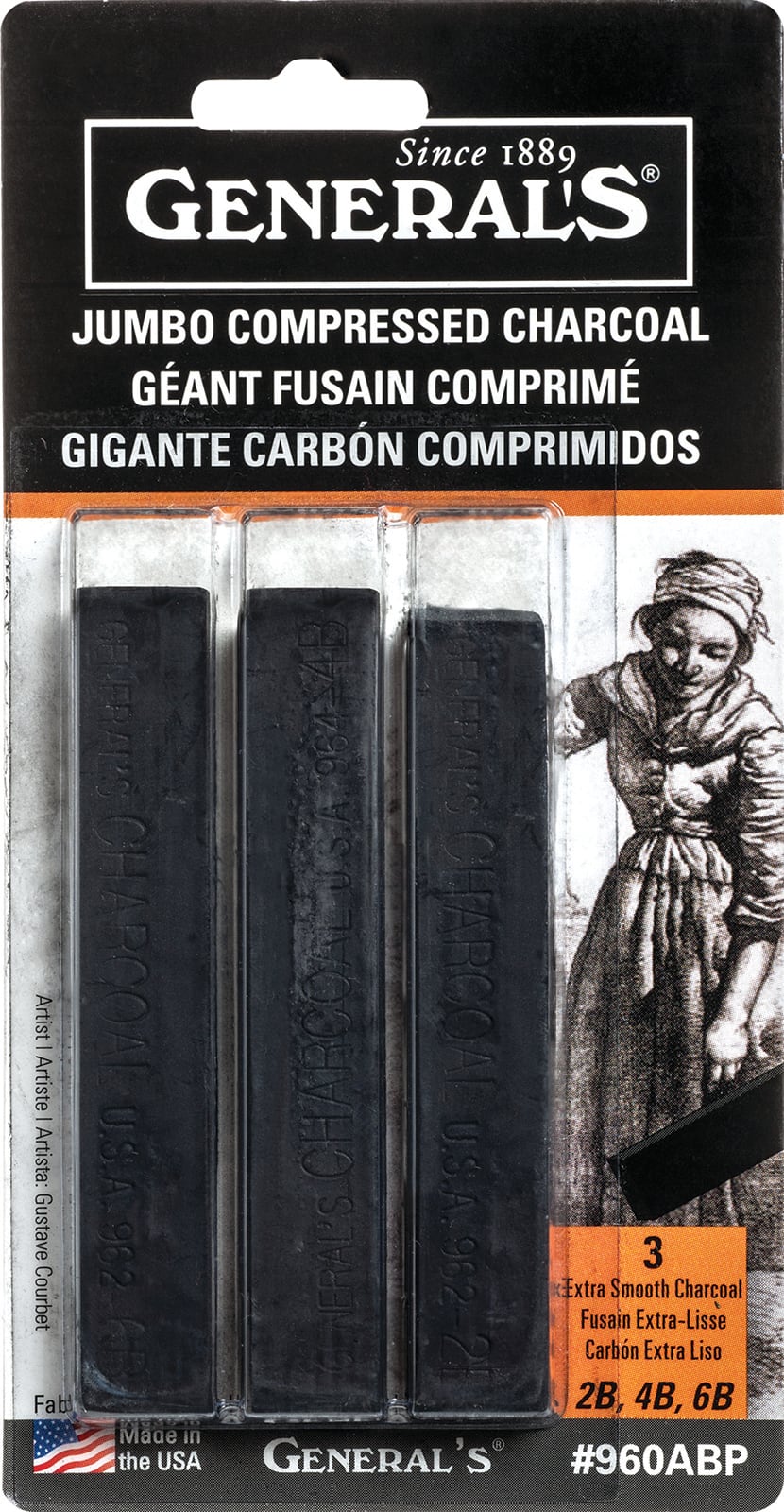 General's® Jumbo Compressed Charcoal Sticks, 3ct.