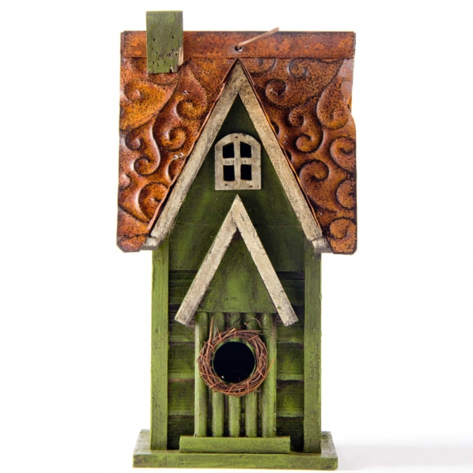 Glitzhome&#xAE; Tall Distressed Green Wood Bird House