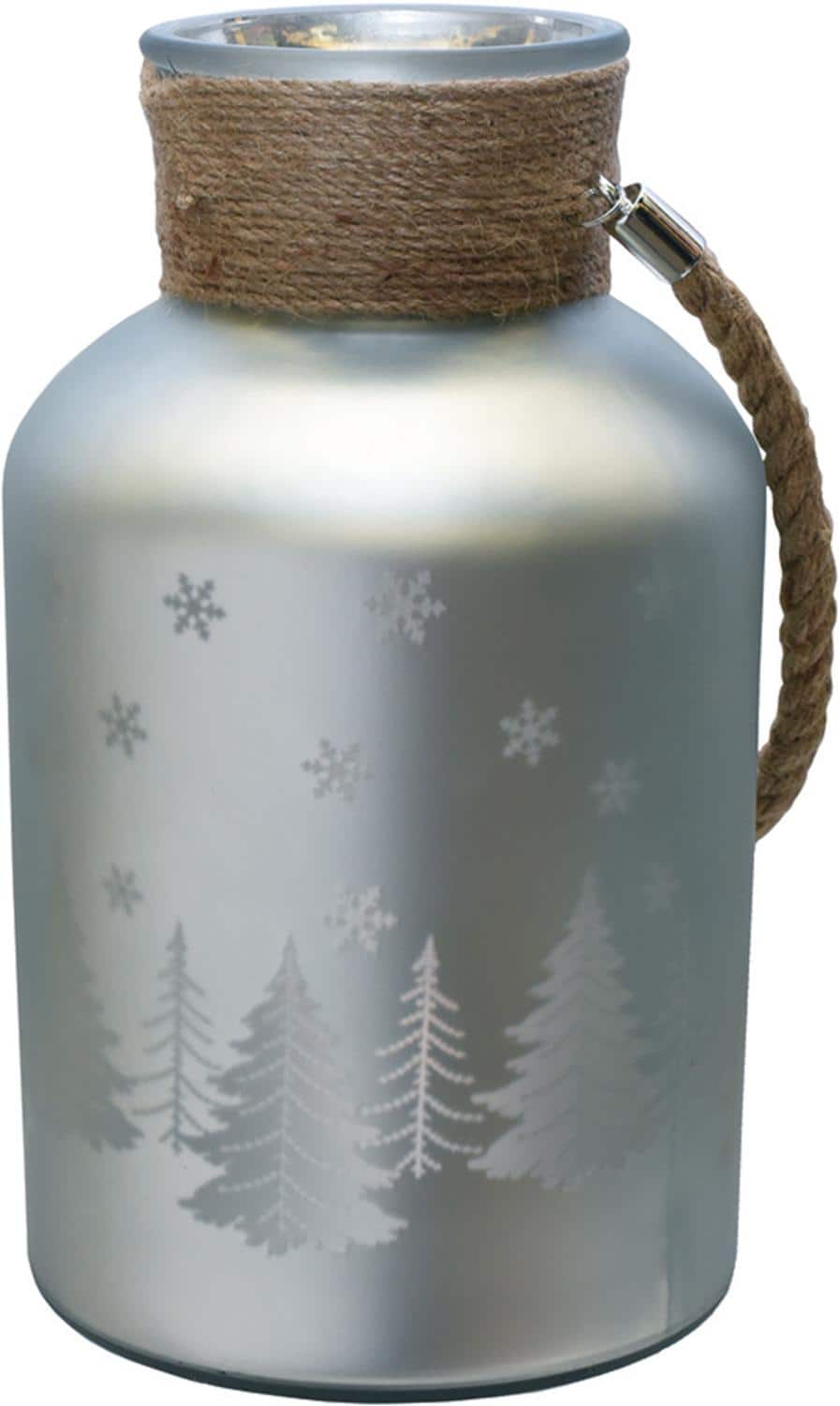 12&#x22; Christmas Trees and Snowflakes Pillar Candle Holder with Handle