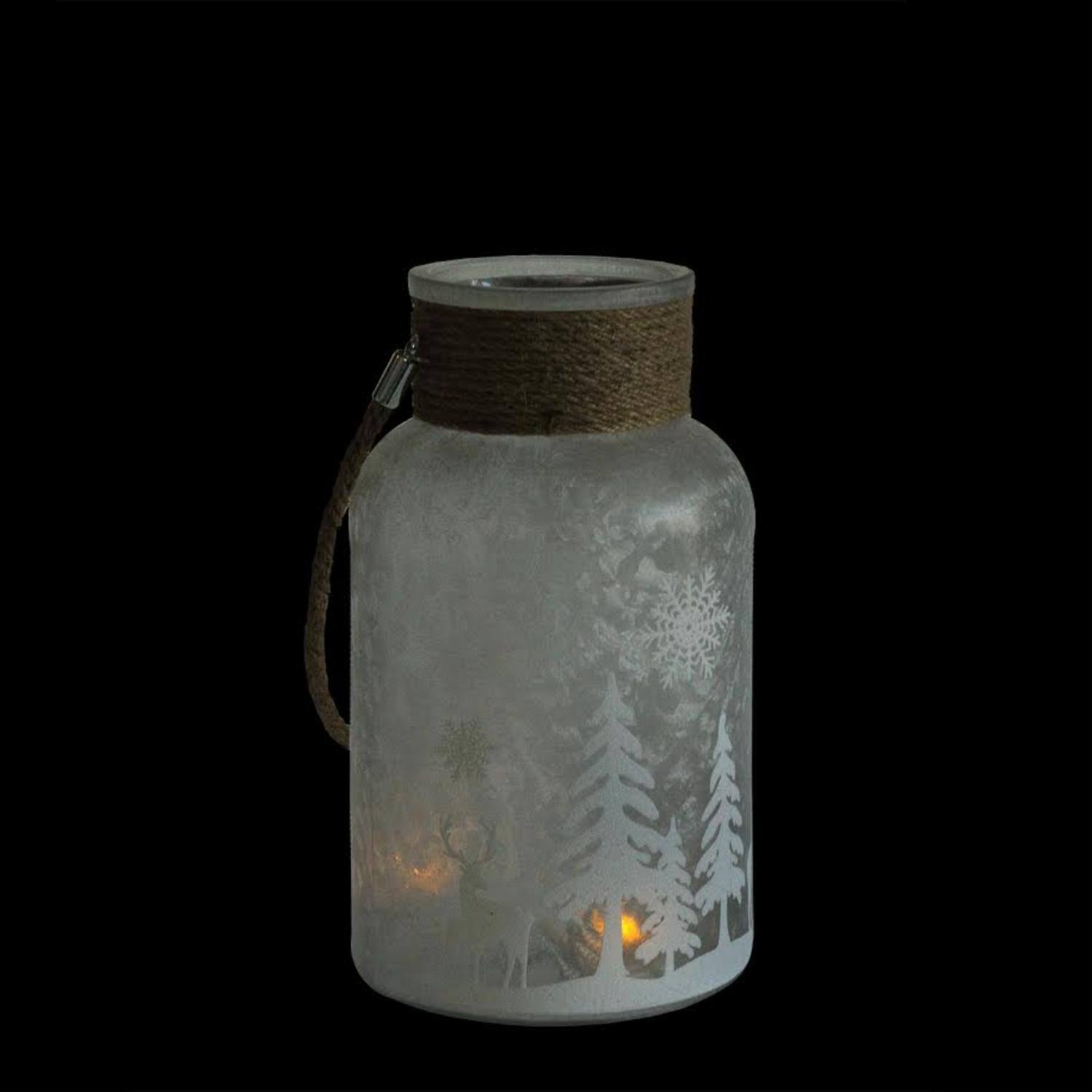 10" Clear Winter Scene Christmas Pillar Candle Lantern