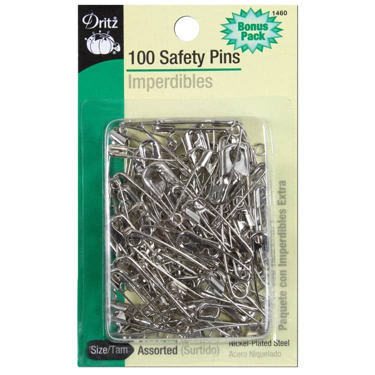 100 Assorted Safety Pins, Size 00/1/2/3