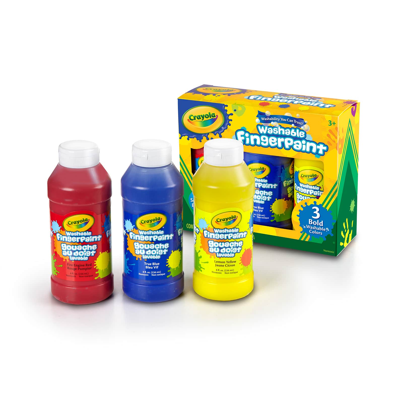 Crayola Washable Finger Paint 8oz 3 Pk Primary Colors Red Blue Yellow  EZ-Squeeze