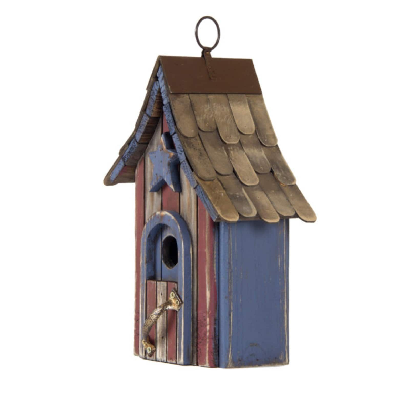 Glitzhome&#xAE; Patriotic Hand Painted Wood Bird House