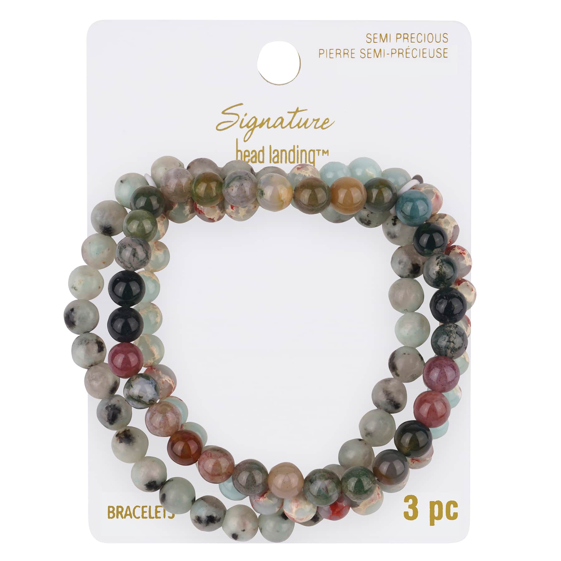 6 Packs: 3 ct. (18 total) Signature Color Shop Fancy Jasper, Kiwi &#x26; Serpentine Beaded Bracelets by Bead Landing&#x2122;