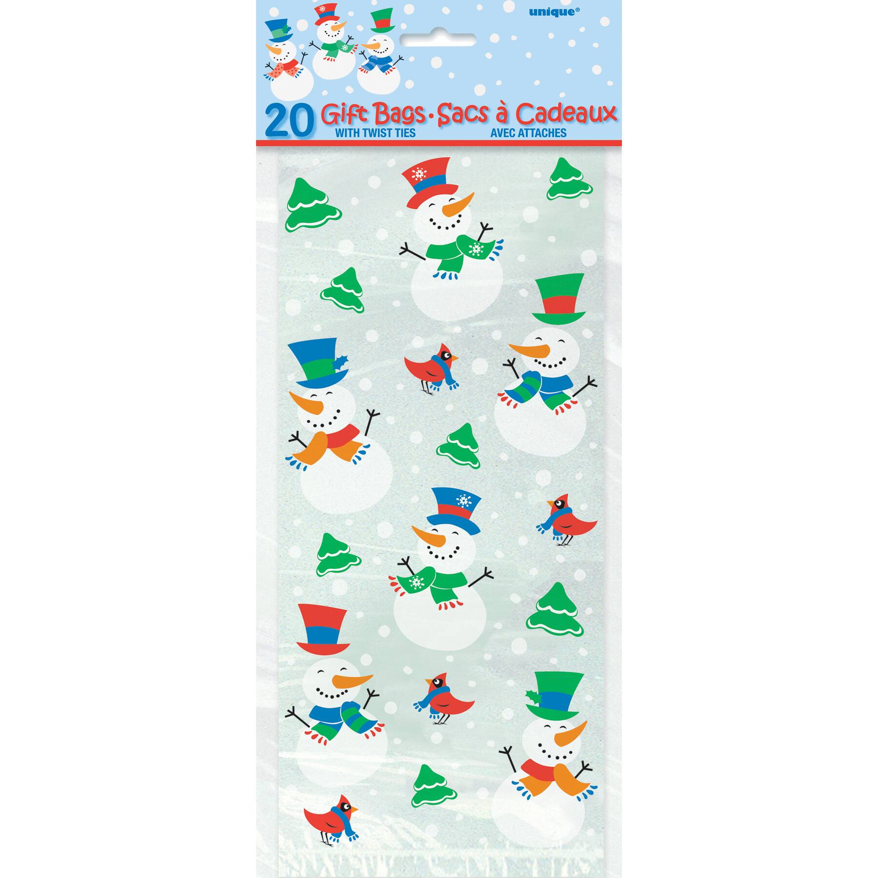 Christmas Snowman Gift bags Pack of 20 with twist ties 