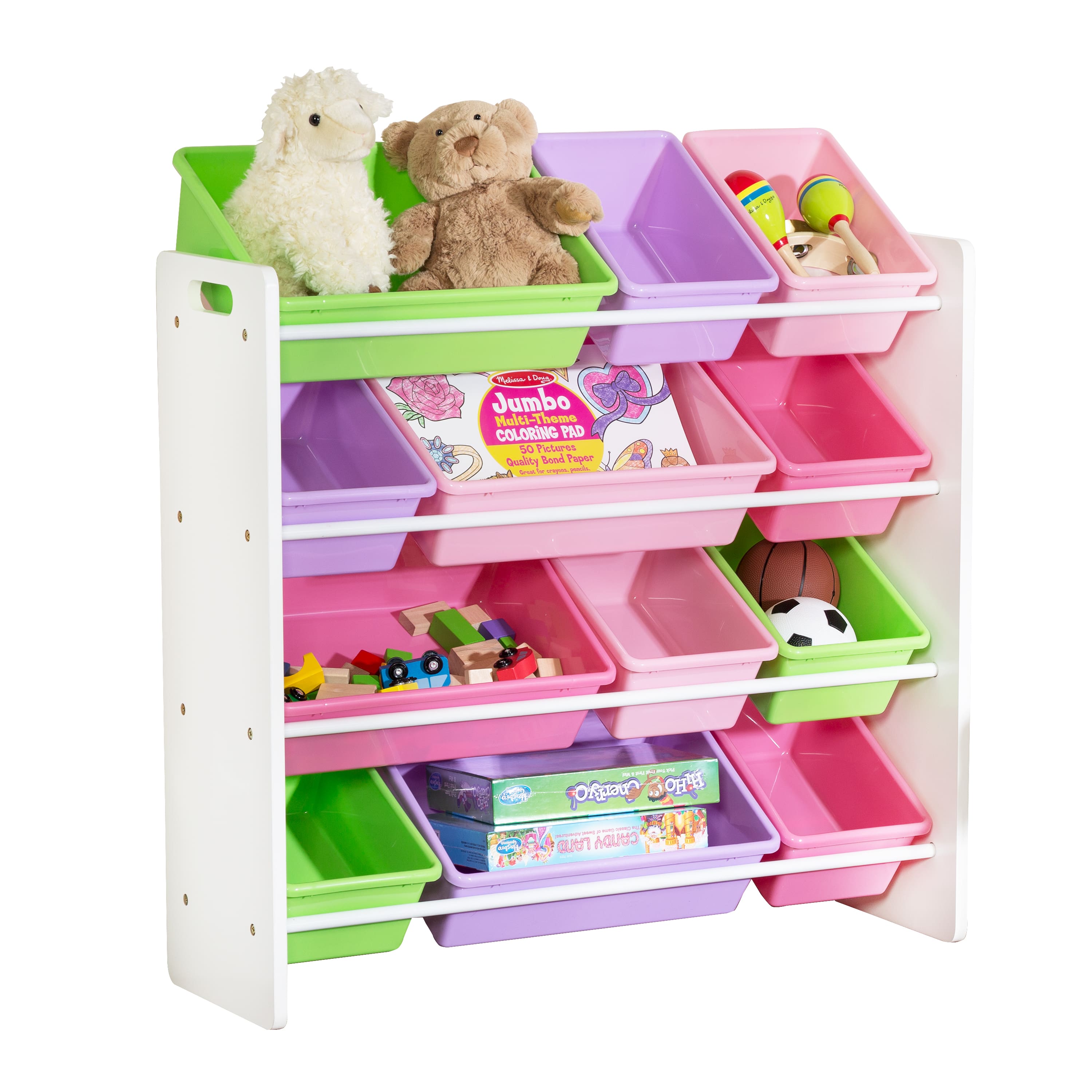 Honey Can Do White & Pastel Toy Room Storage Organizer with Totes
