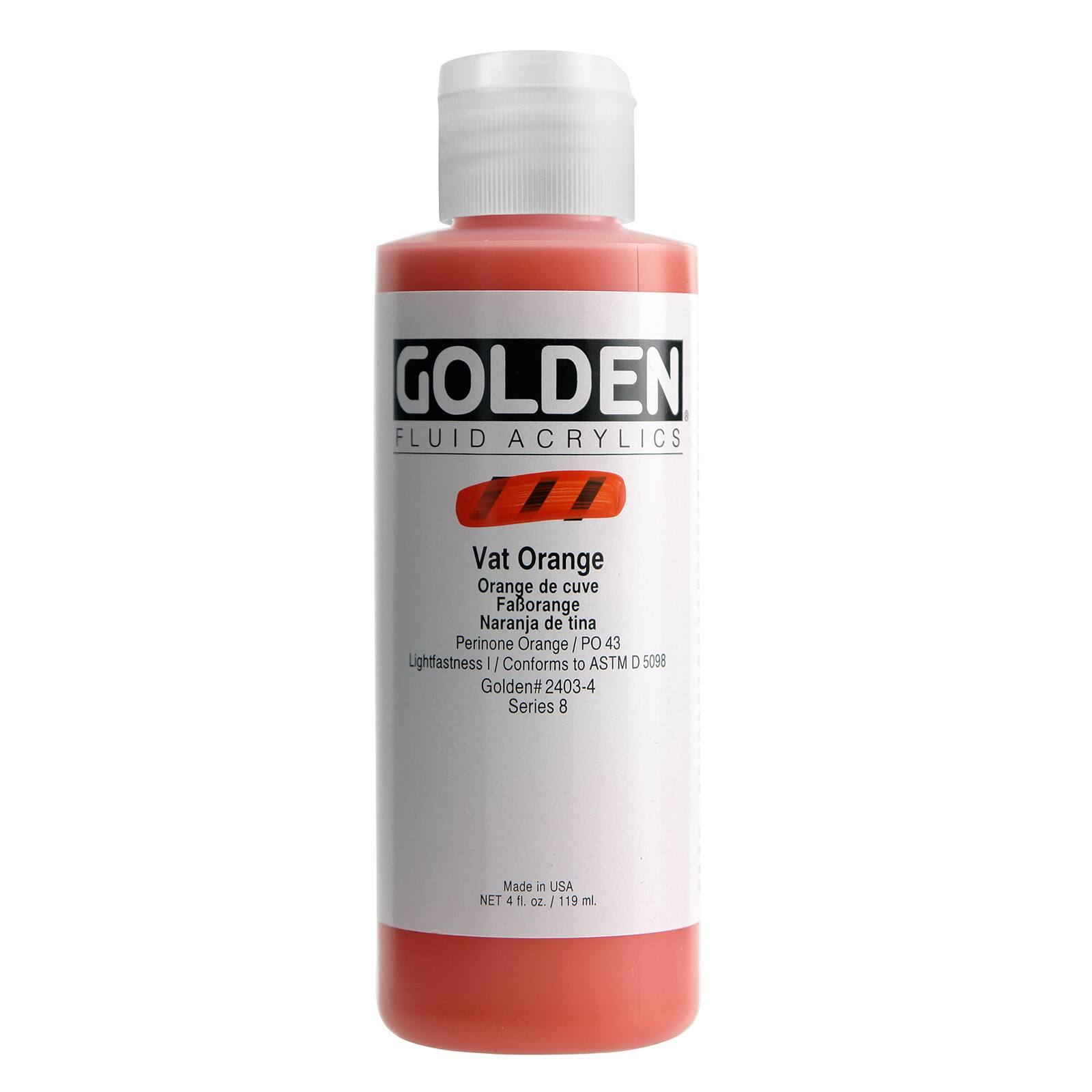 Golden Fluid Acrylics, 4 oz Paint in Vat Orange