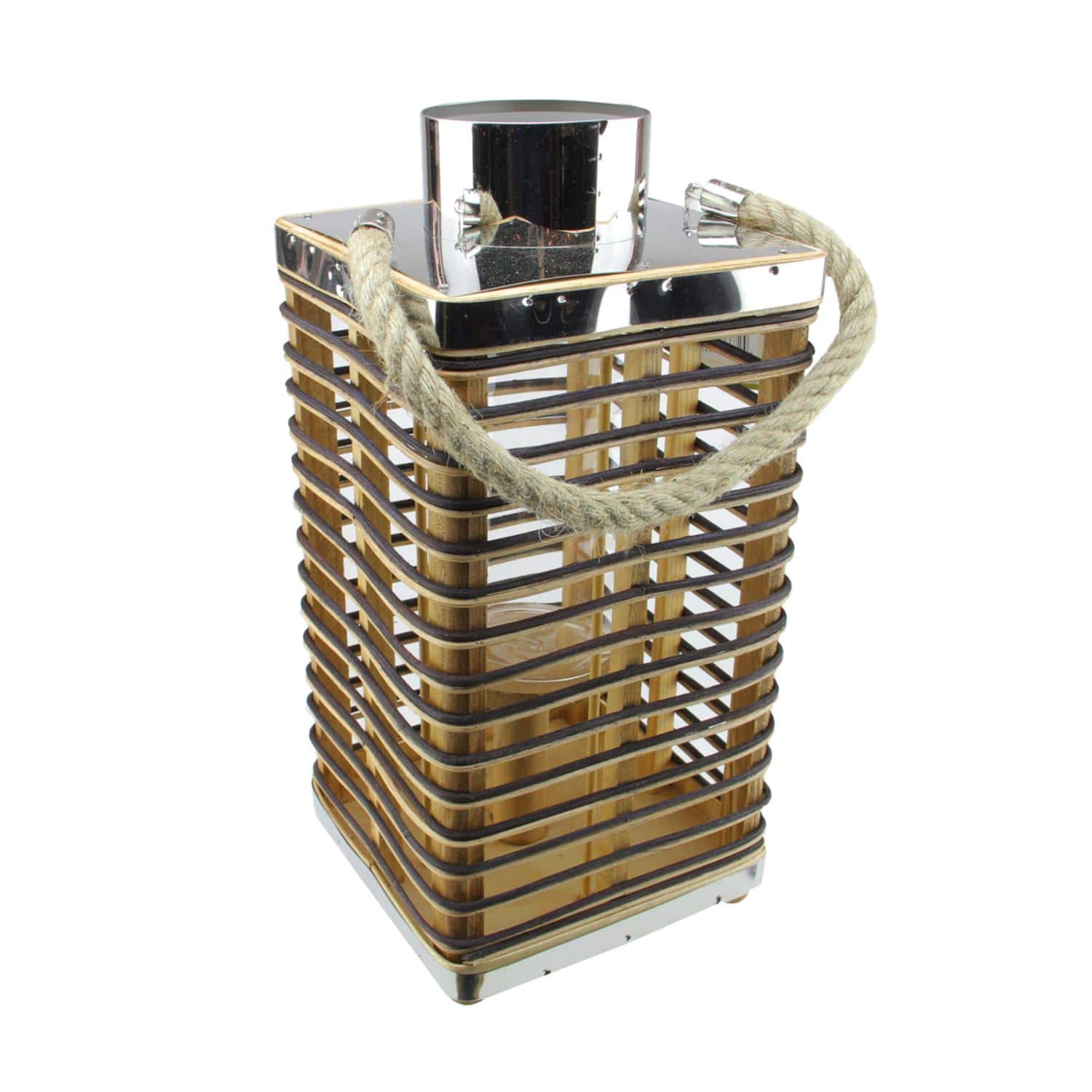 15.5&#x22; Rustic Chic Rectangular Rattan Candle Holder Lantern