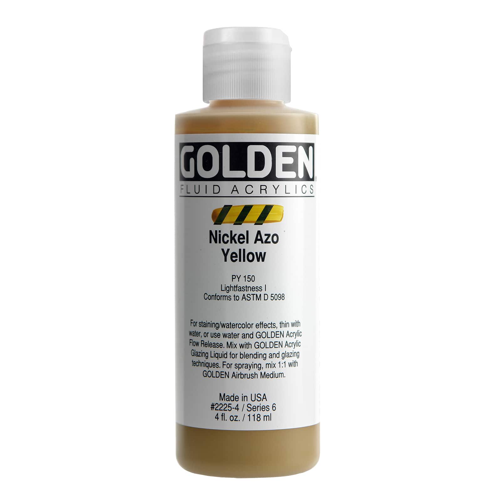 Golden Fluid Acrylics, 4 oz Paint in Nickel Azo Yellow