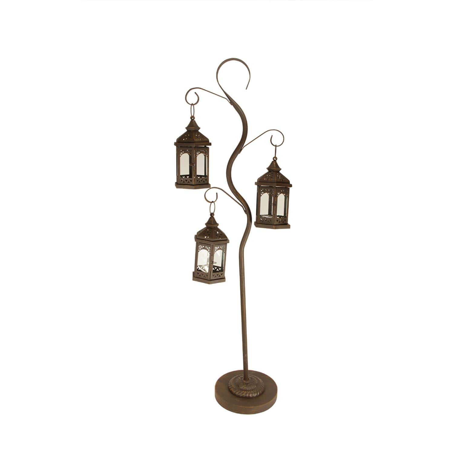 50.5" Rustic Brown Pillar Candle Holder Tree with 3 Lanterns