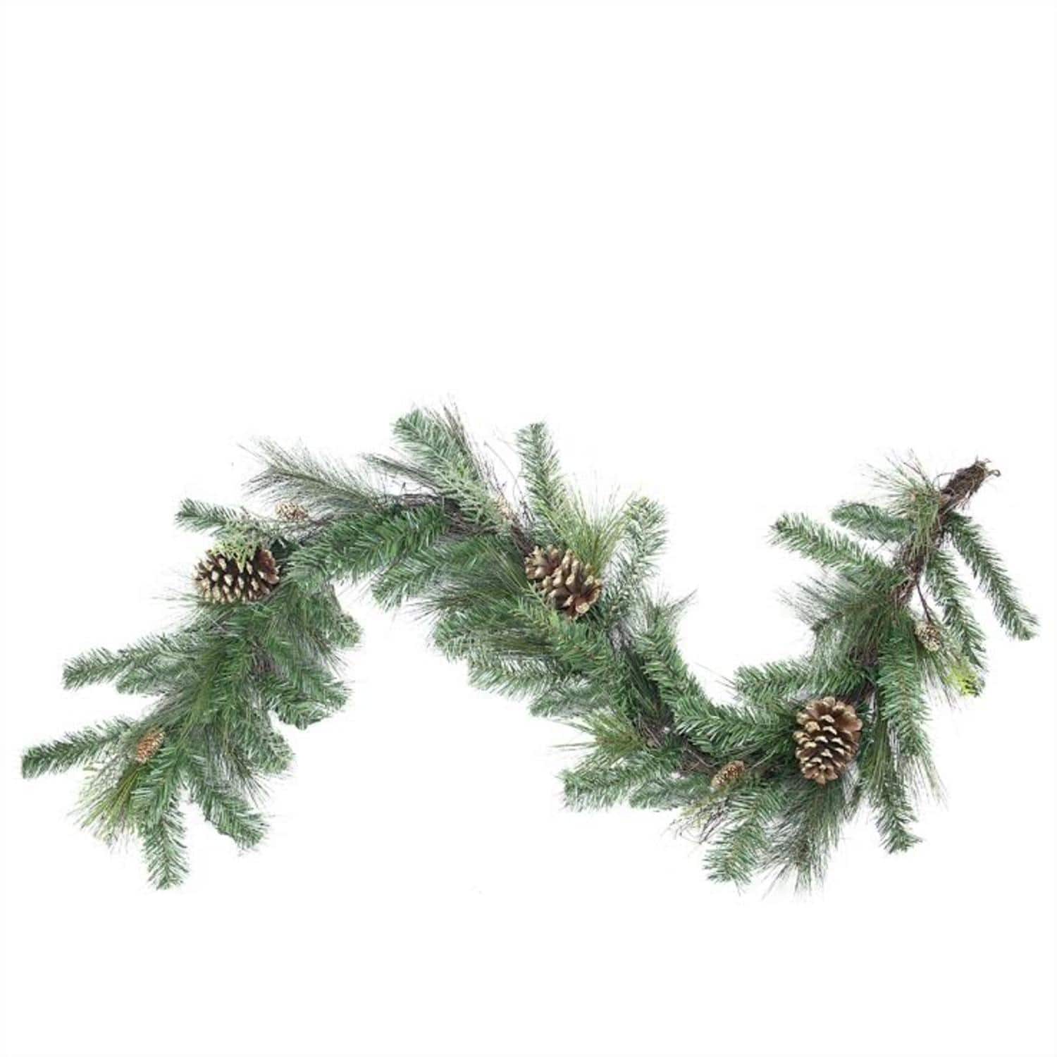Artificial Mixed Pine with Pine Cones & Gold Glitter Garland, Unlit