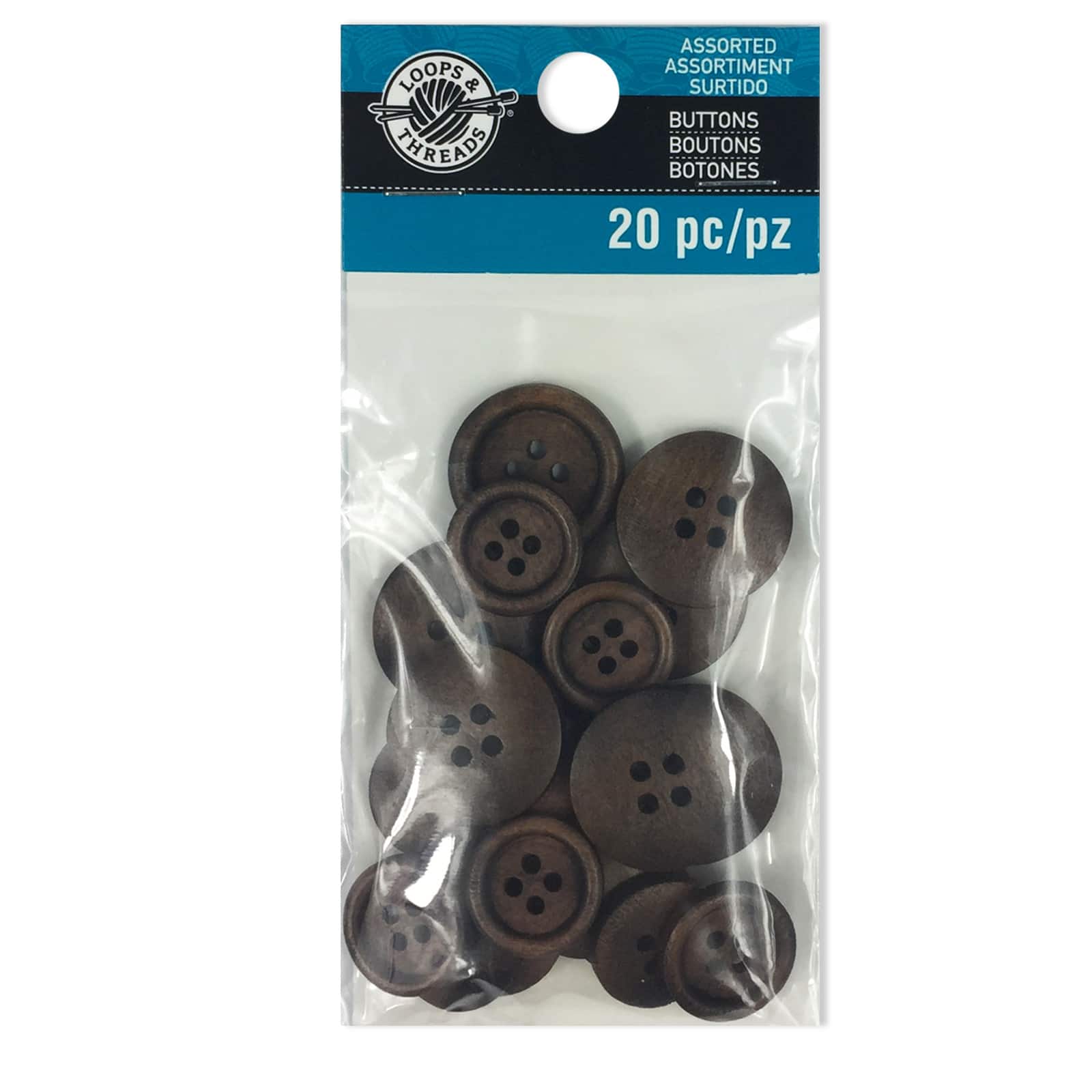 12 Packs: 20 ct. (240 total) Dark Wood Buttons by Loops & Threads®