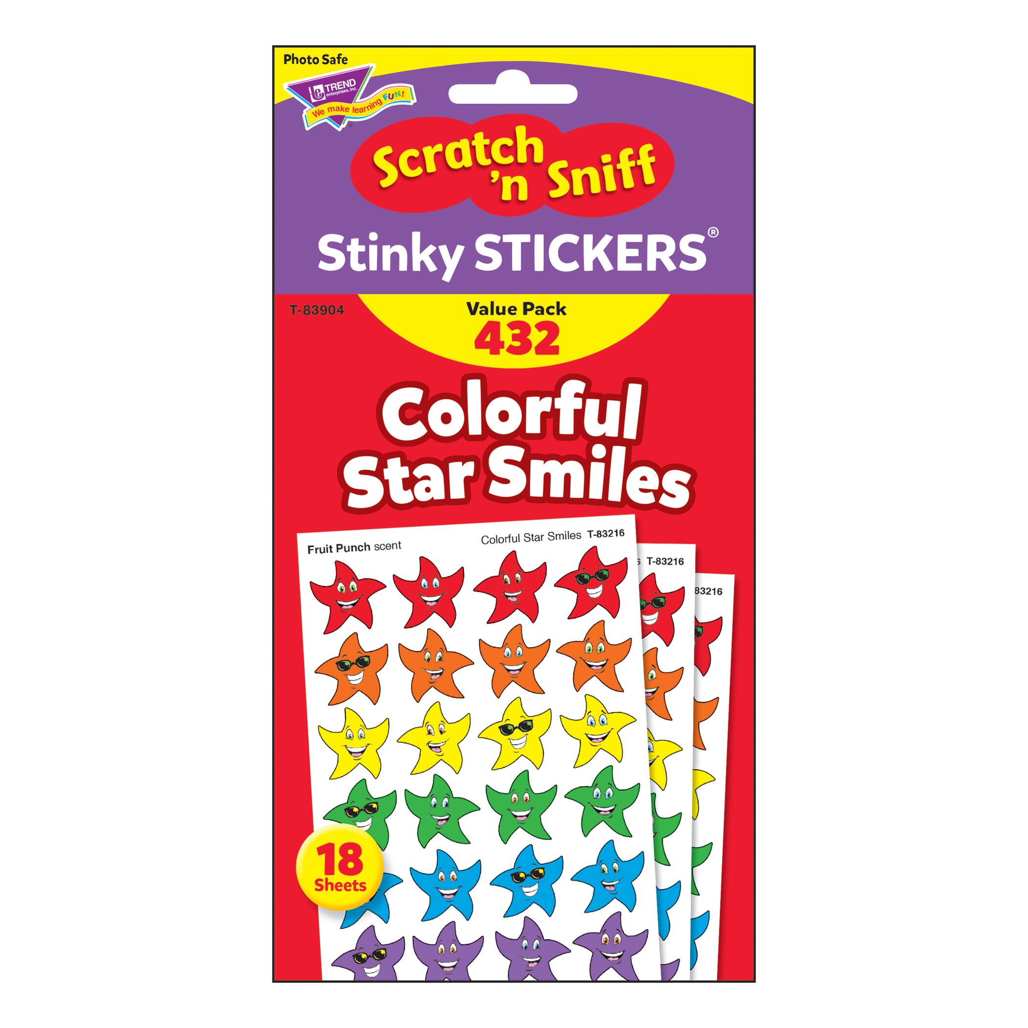 Trend Enterprises® Colorful Star Smiles Stinky Stickers®, 432 Pack