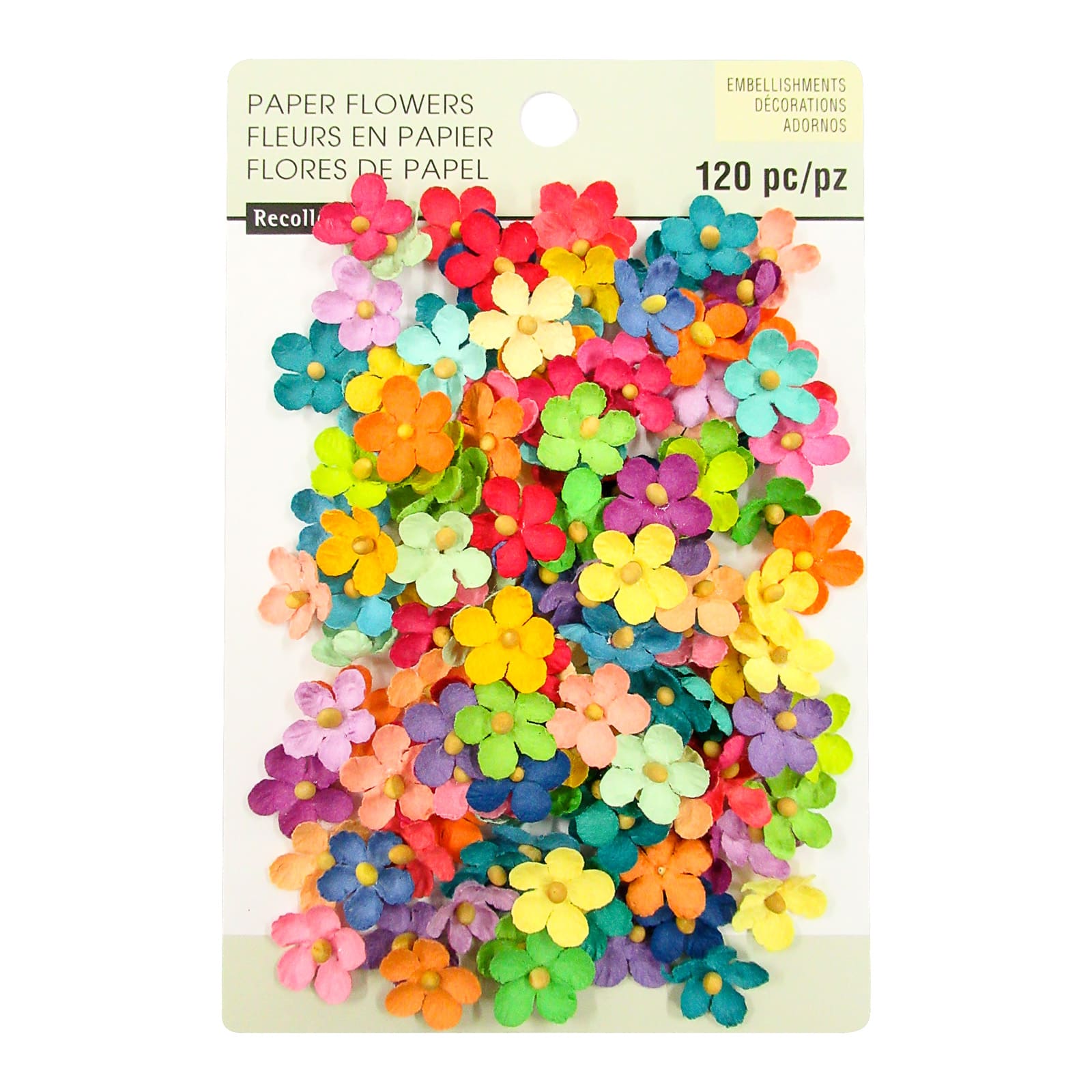 12 Packs: 120 ct. (1,440 total) Bright Multicolored Paper Flower Embellishments by Recollections™