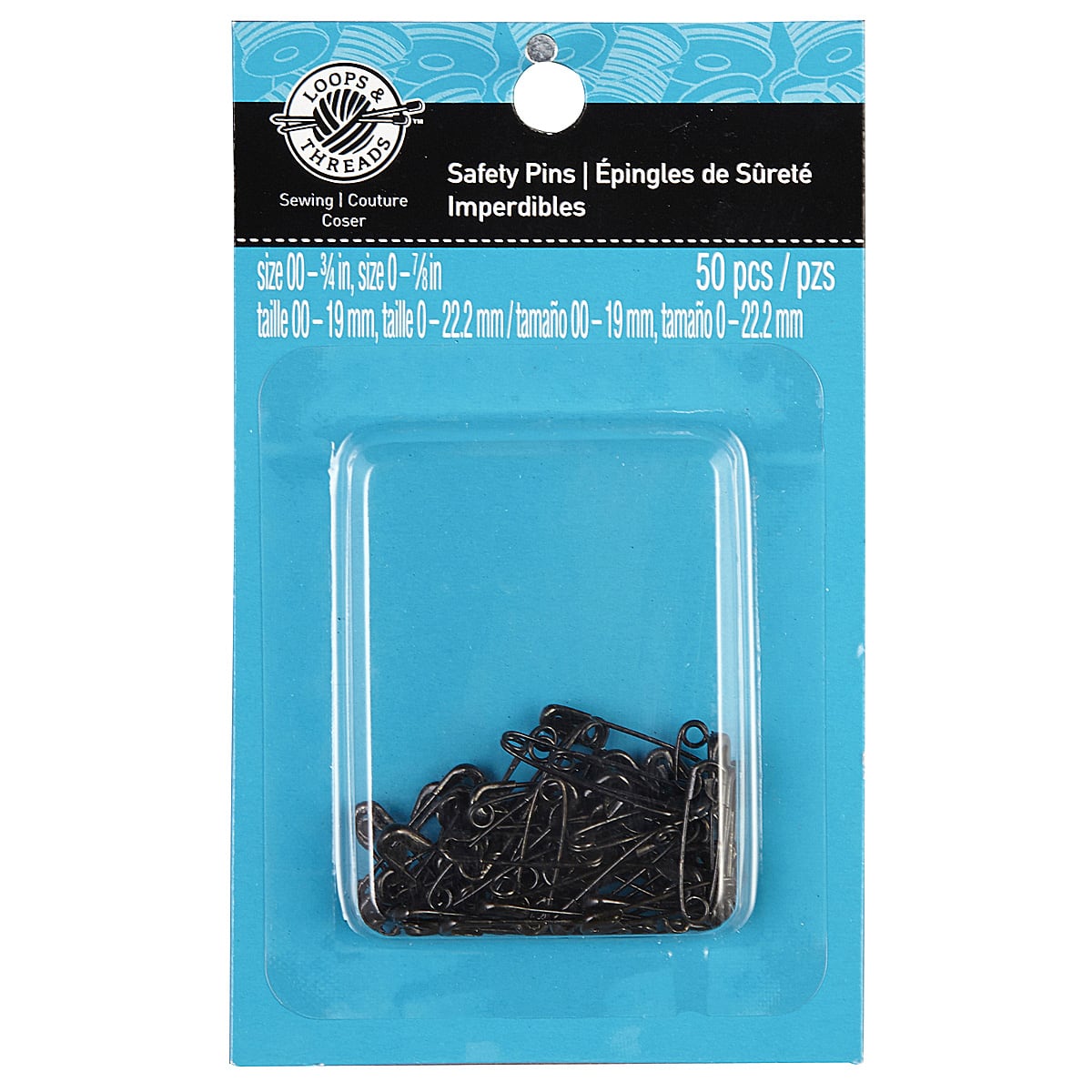 12 Packs: 50 ct. (600 total) Black Safety Pins by Loops & Threads™