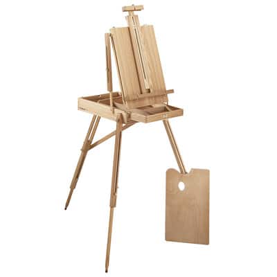 Large Wooden H-Frame Studio Easel with Artist Storage Drawer and