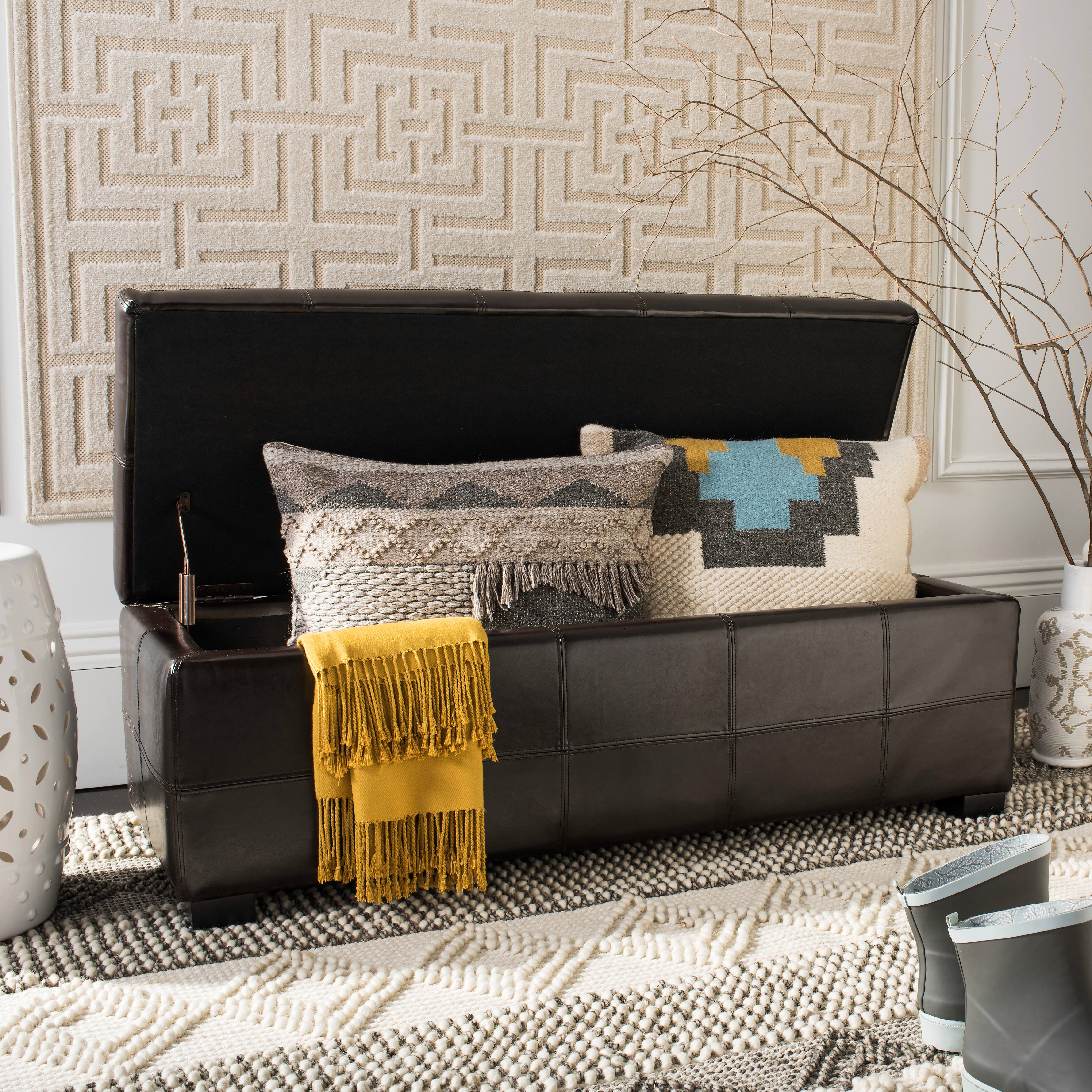 Madison Large Storage Leather Bench in Brown