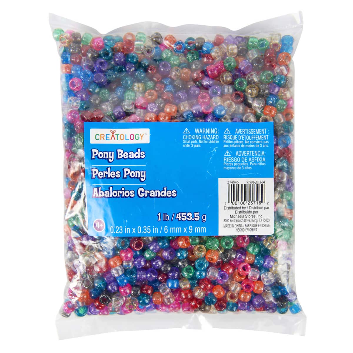 1lb. Multicolor Pony Beads by Creatology&#x2122;, 6mm x 9mm