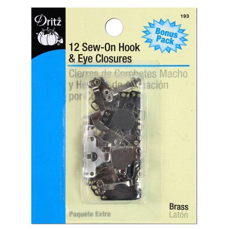 12 Sew-On Brass Hooks & Eyes