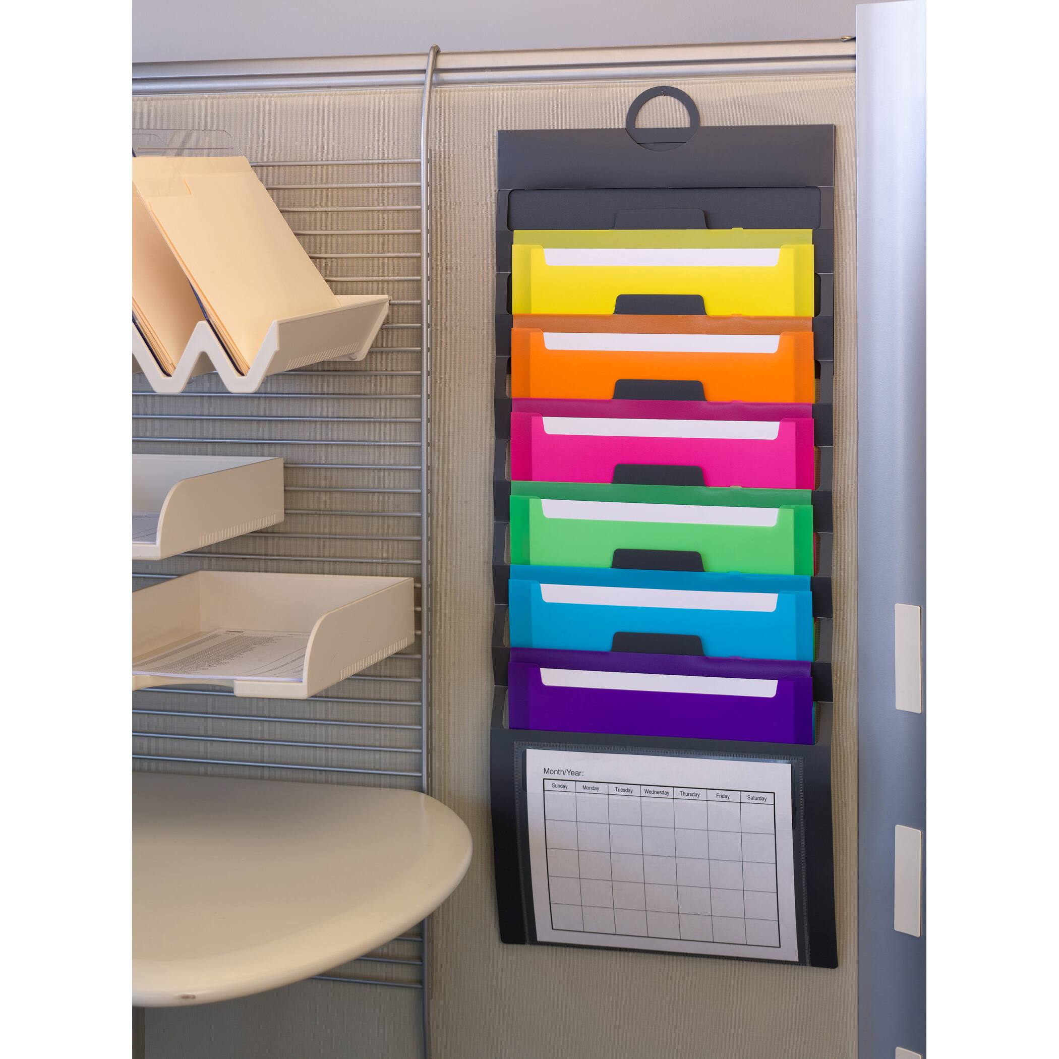 92061 Gray with Neutral Pockets Letter Size Smead Cascading Wall Organizer - 1 6 Removable Folder Pockets 