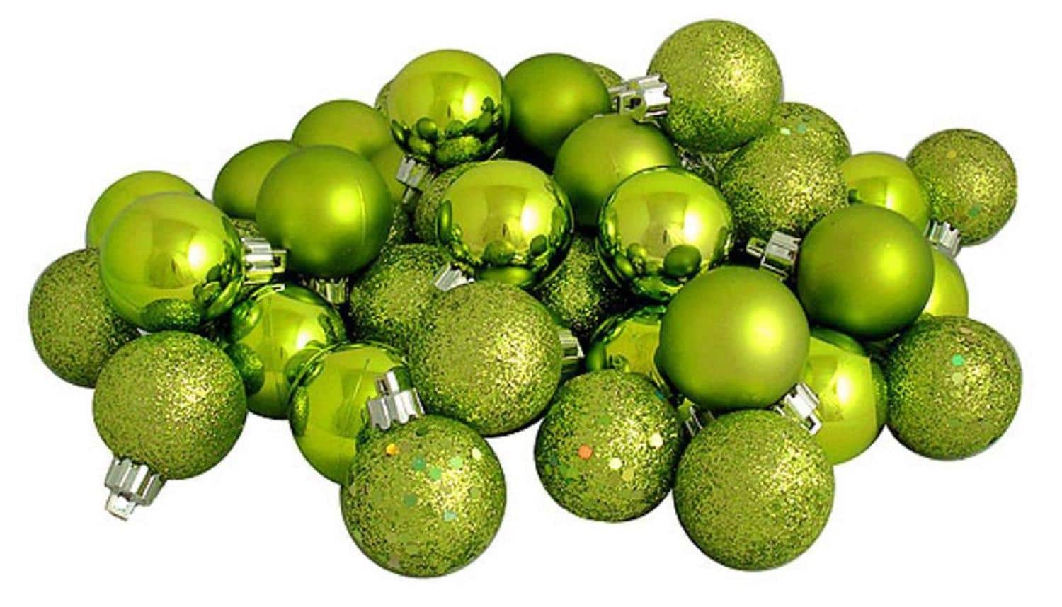 60ct Shatterproof Kiwi Green 4-Finish Ball Ornaments