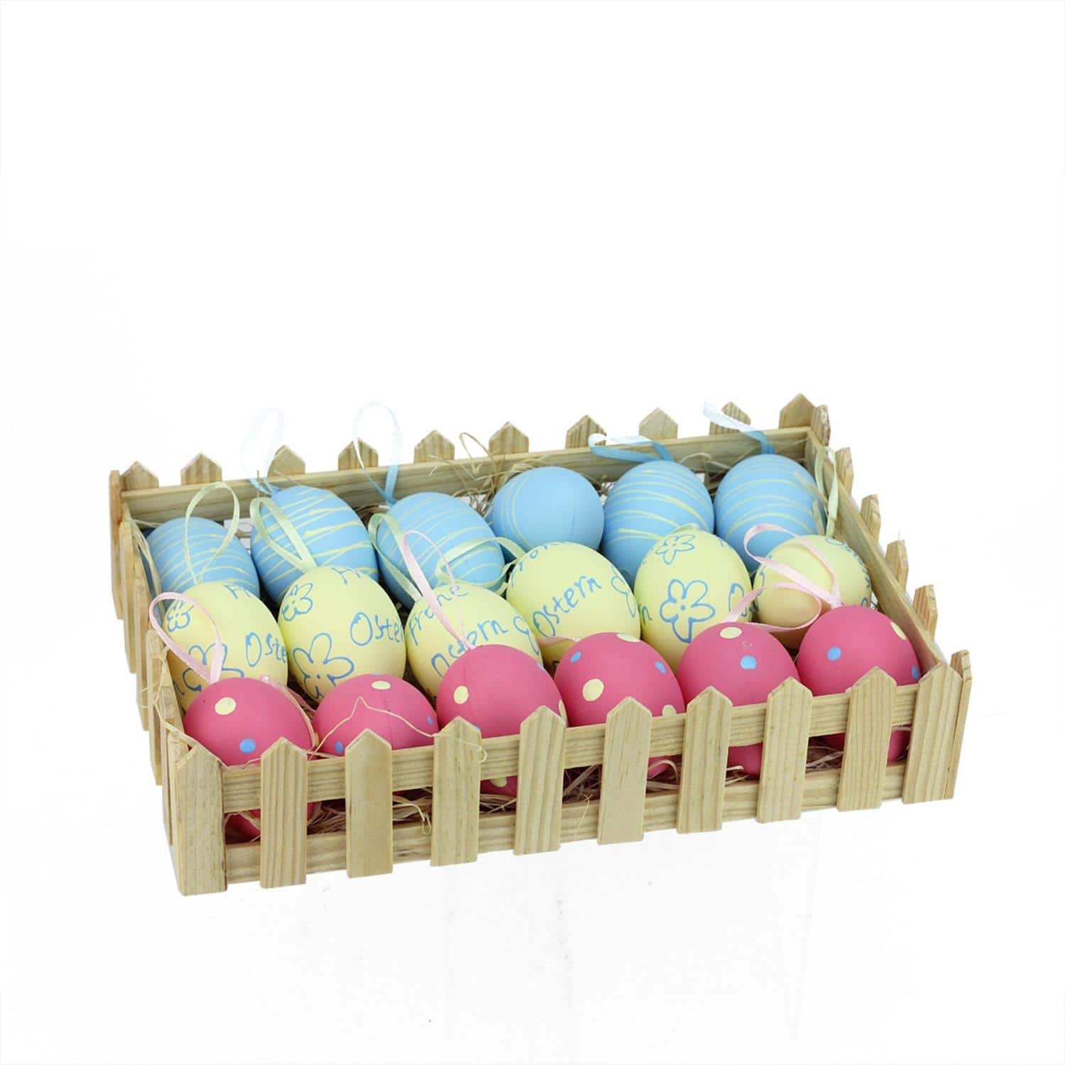 Set of 18 Multicolor Pastel Spring Easter Egg Ornaments in Basket