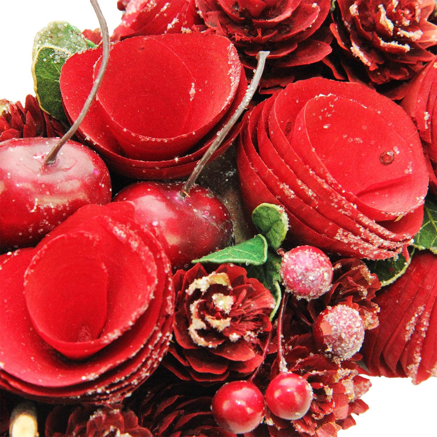 13.5&#x22; Rose, Pinecone &#x26; Cherry Valentine&#x27;s Day Wreath