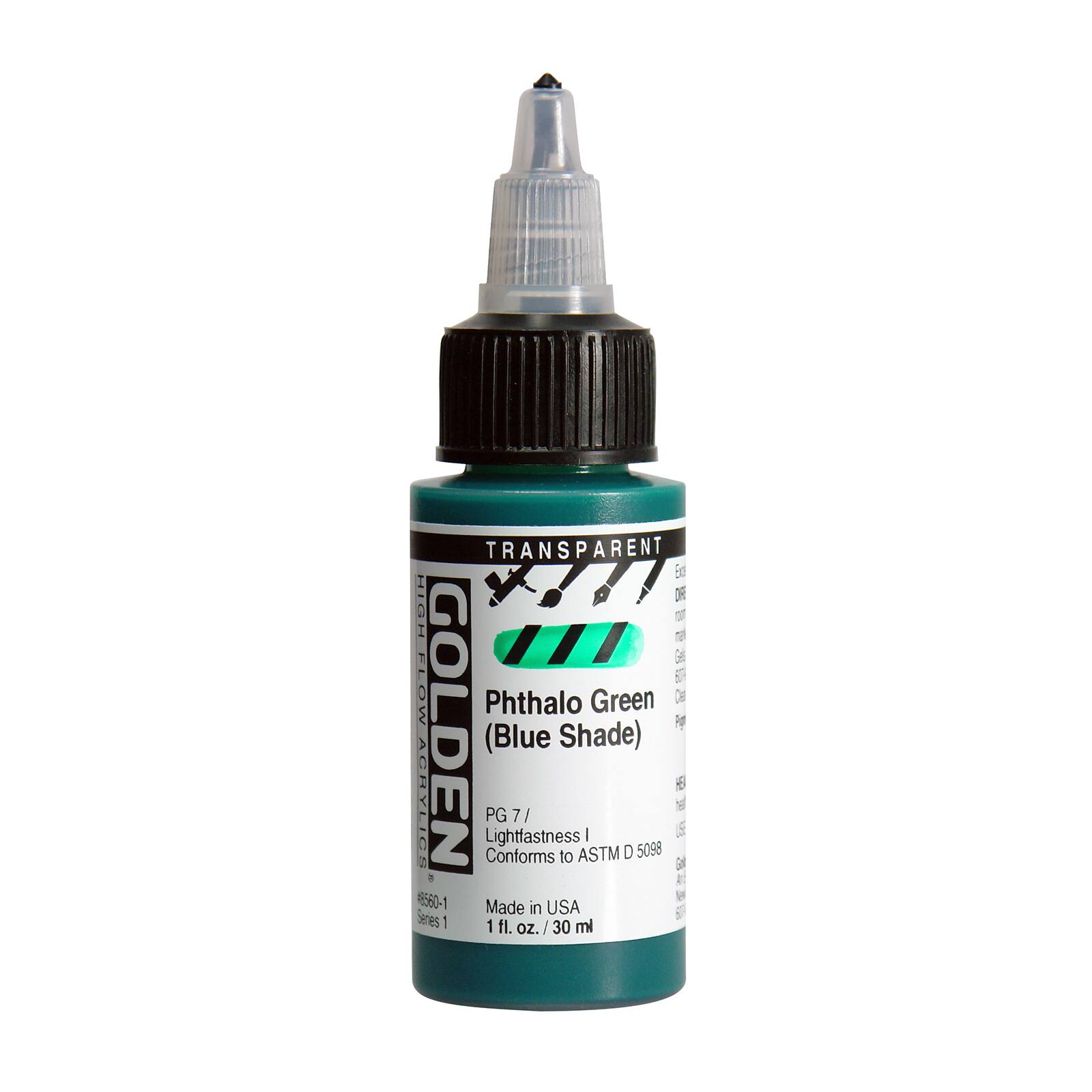 Golden High Flow Acrylics, 1 oz Paint in Transparent Phthalo Green (Blue Shade)