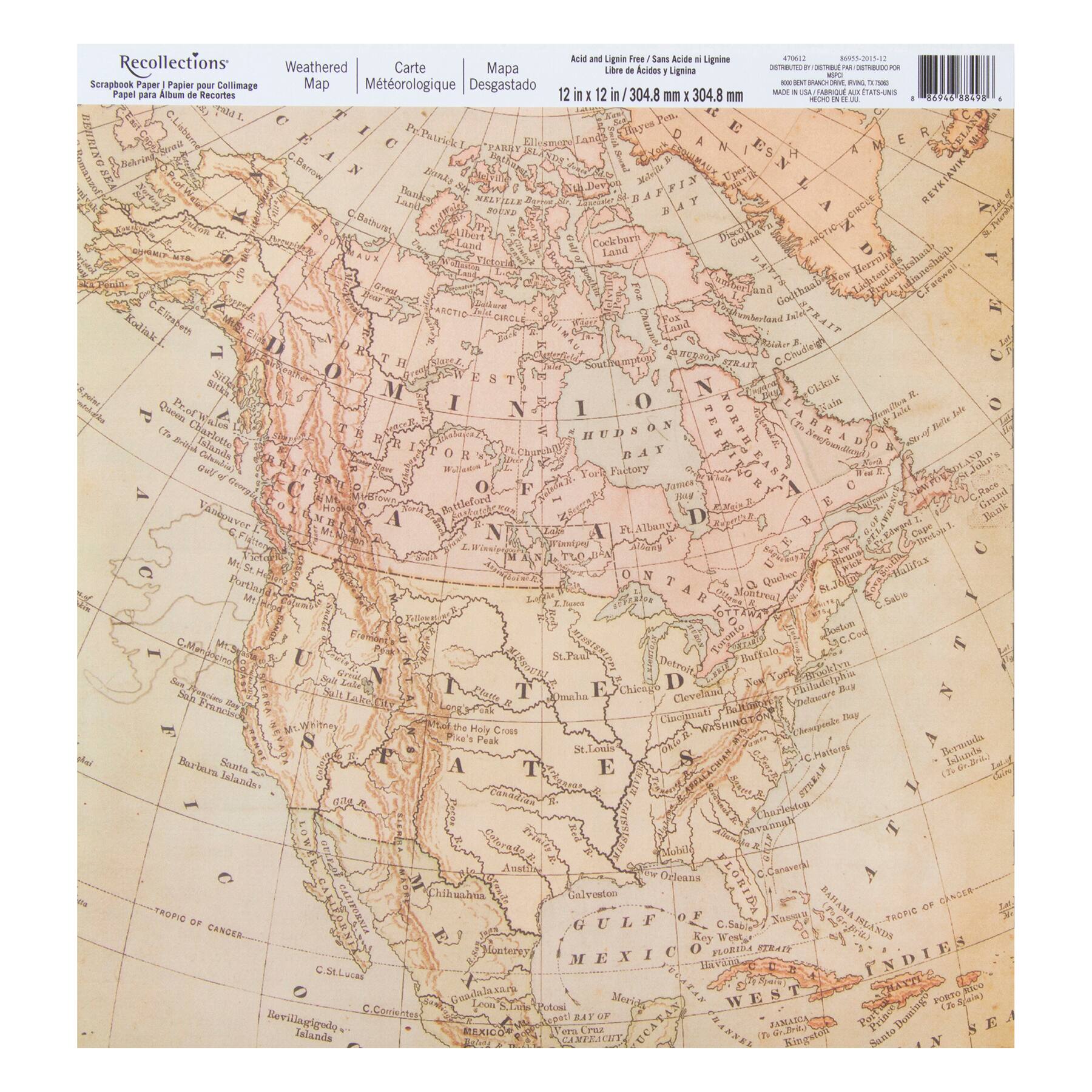 Weathered Map Scrapbook Paper By Recollections