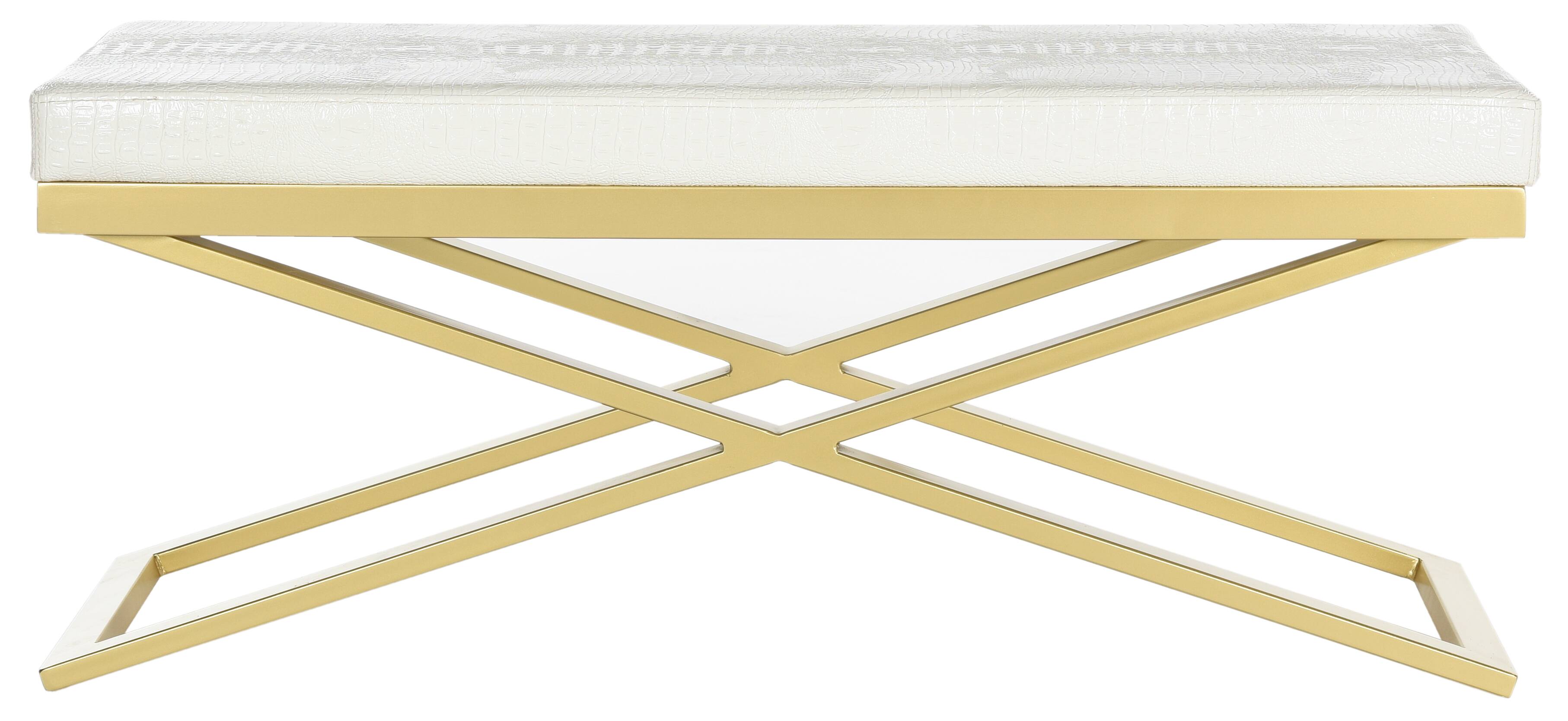 Acra Bench in White Crocodile & Gold