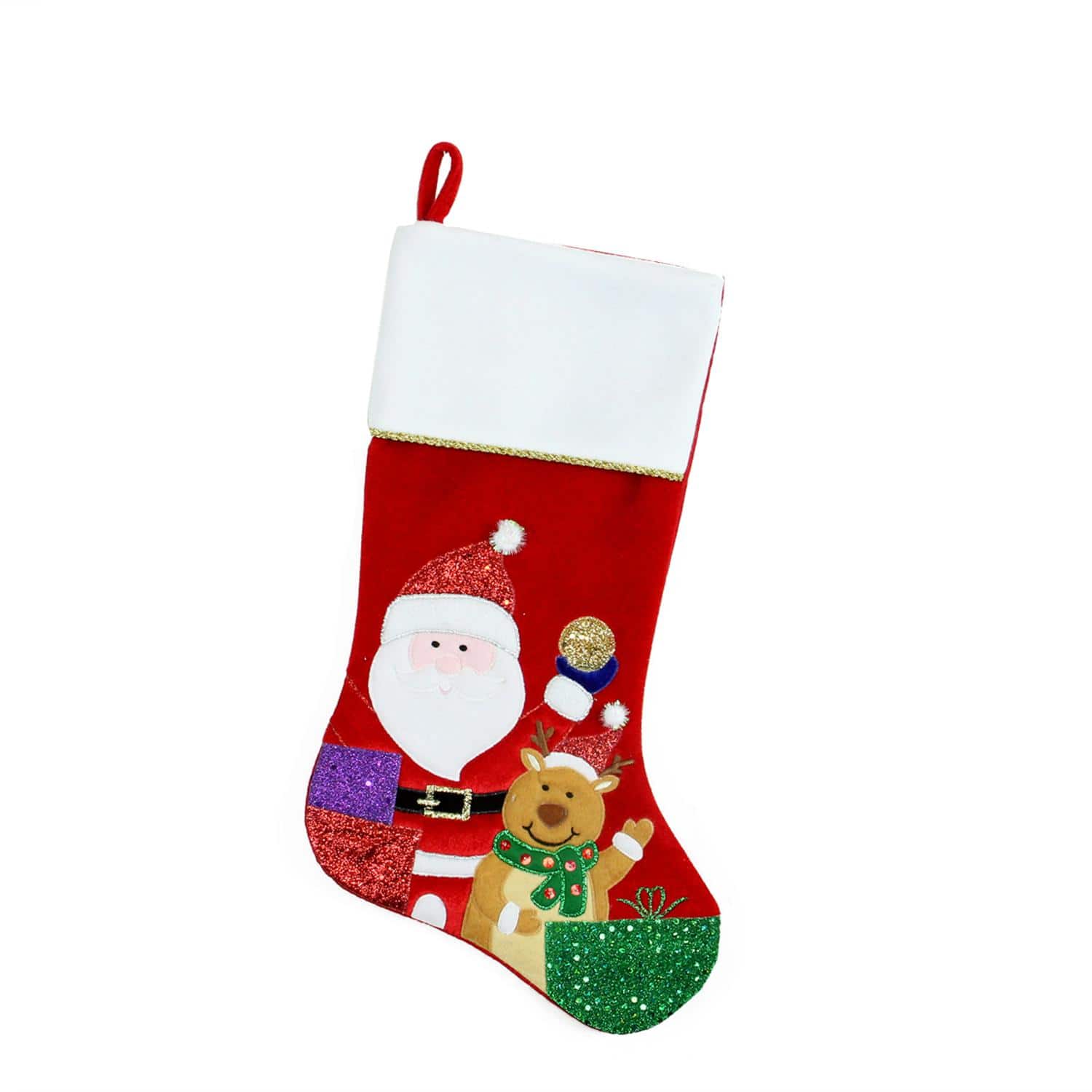 20.5" Santa Claus, Reindeer & Glitter Presents Christmas Stocking