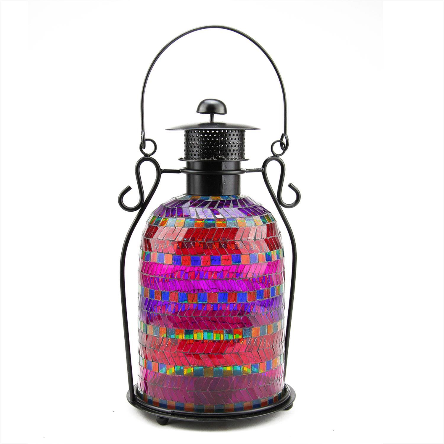 13" Multicolor Mosaic Glass Tea Light Holder Lantern