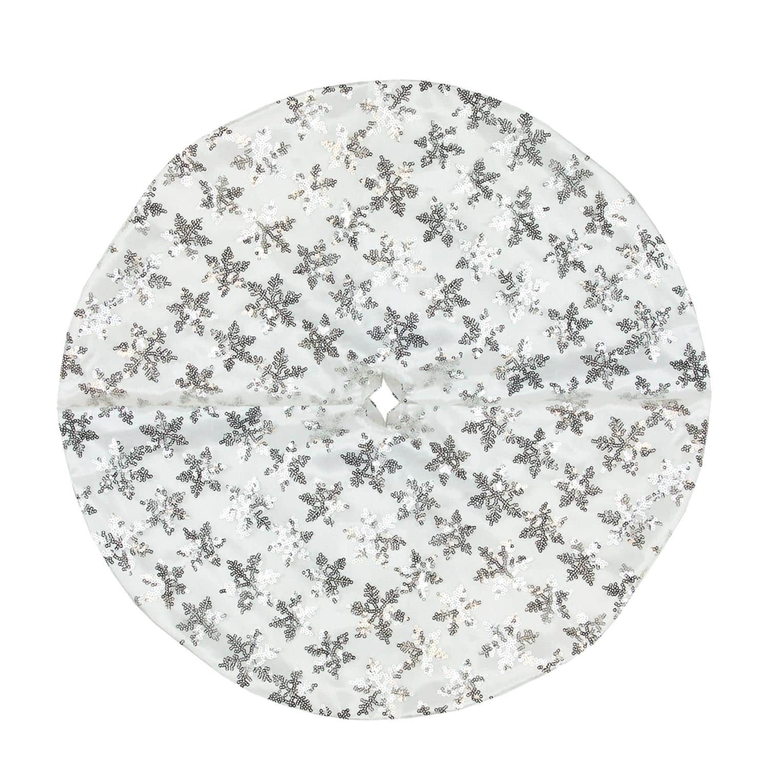 20" White & Silver Sequin Snowflake Mini Tree Skirt
