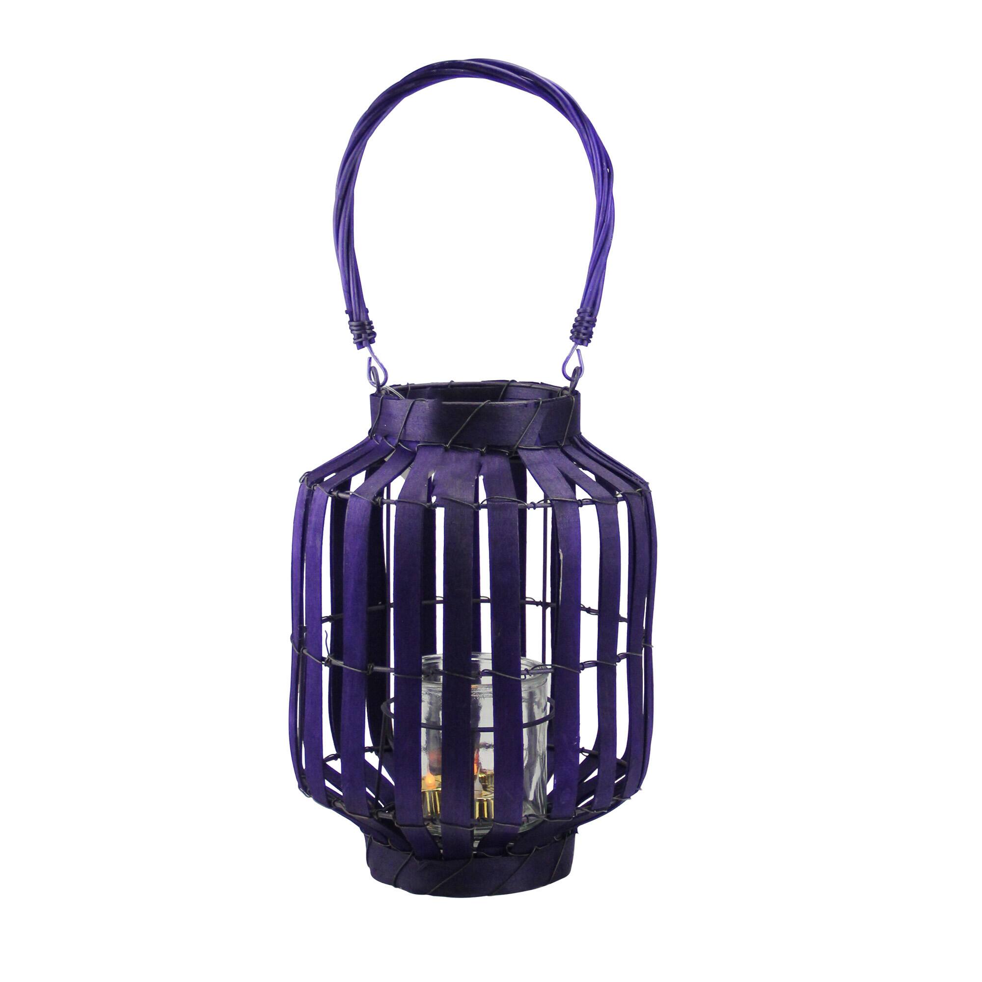 20" Tropicalia Tiki Bar Votive Candle Holder Lantern, Deep Purple