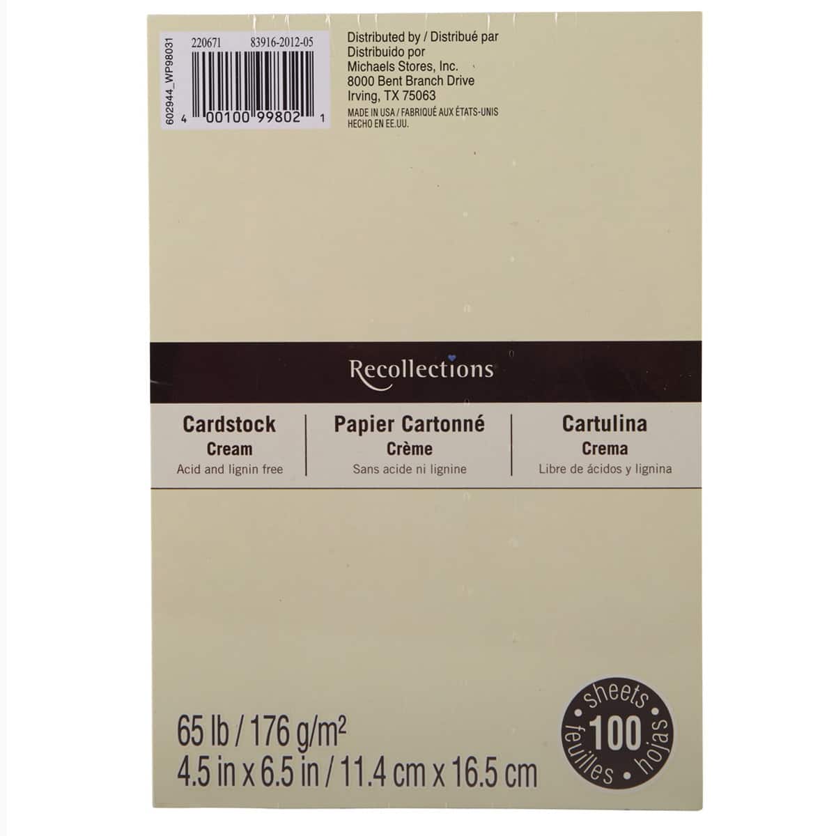12 Packs: 100 ct. (1200 total) Cardstock Paper by Recollections™, 4.5" x 6.5"