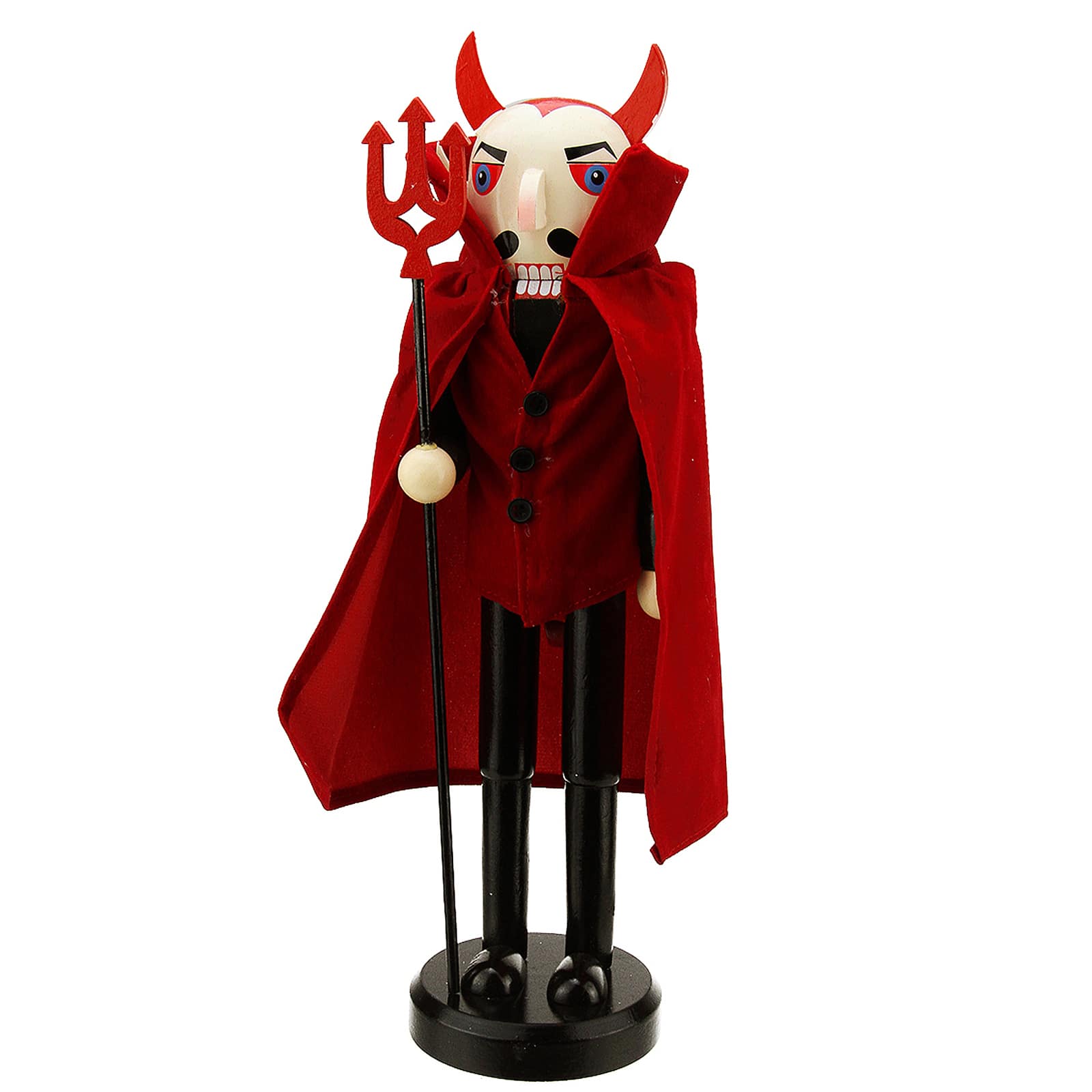 Red Wooden Devil Holding Pitch Fork Halloween Nutcracker