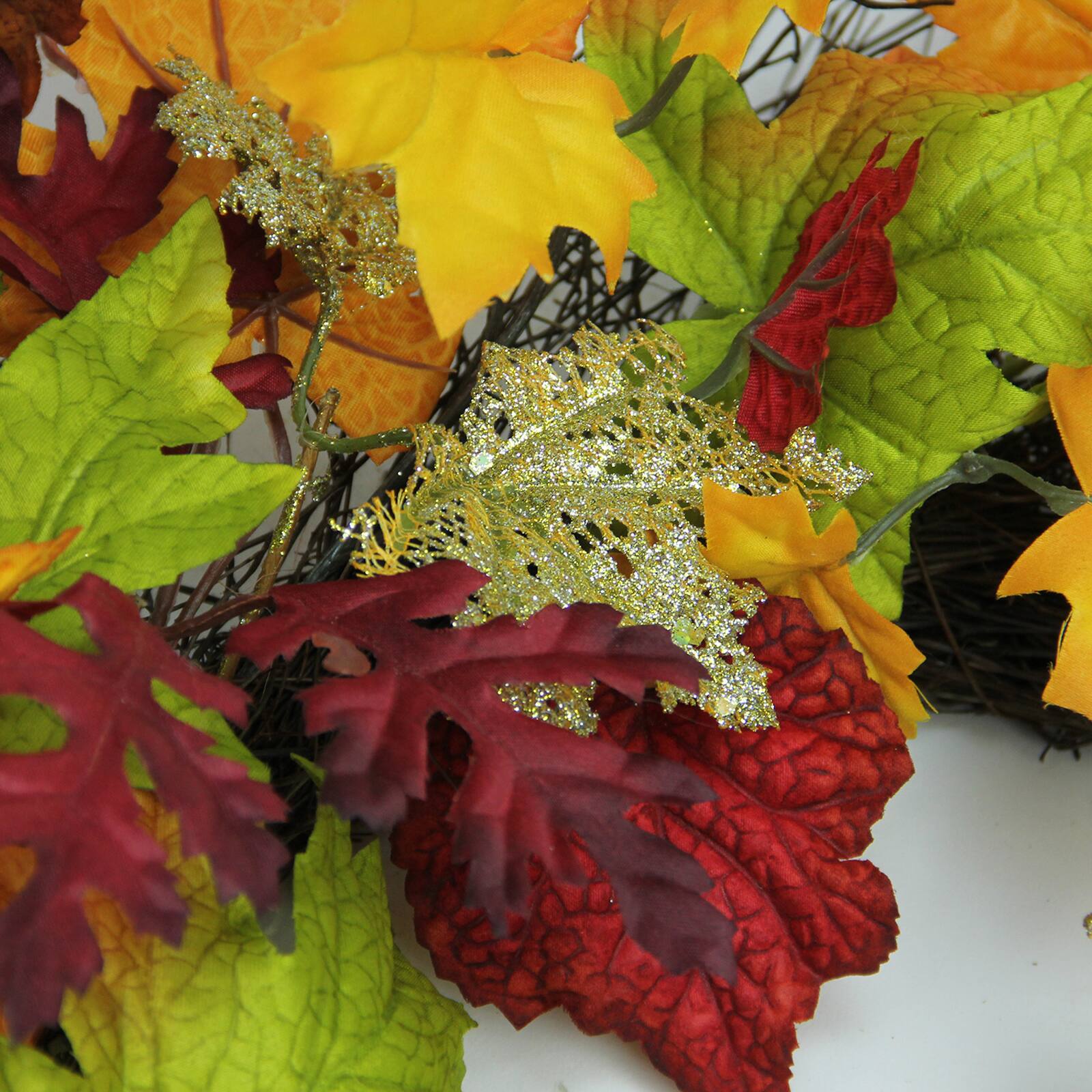 22&#x22; Unlit Autumn Harvest Artificial Maple Leaves Thanksgiving Wreath