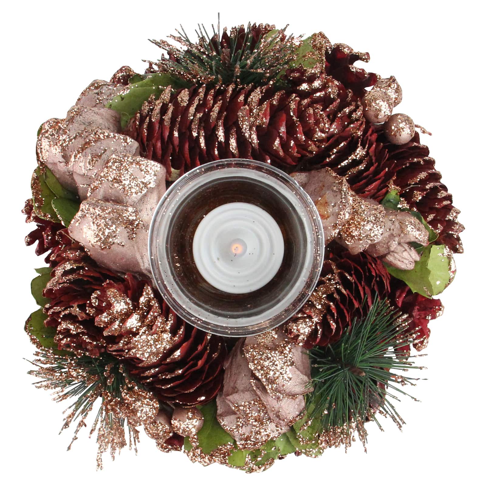 7" Artificial Dusty Rose & Pine Cone Christmas Votive Candle Holder