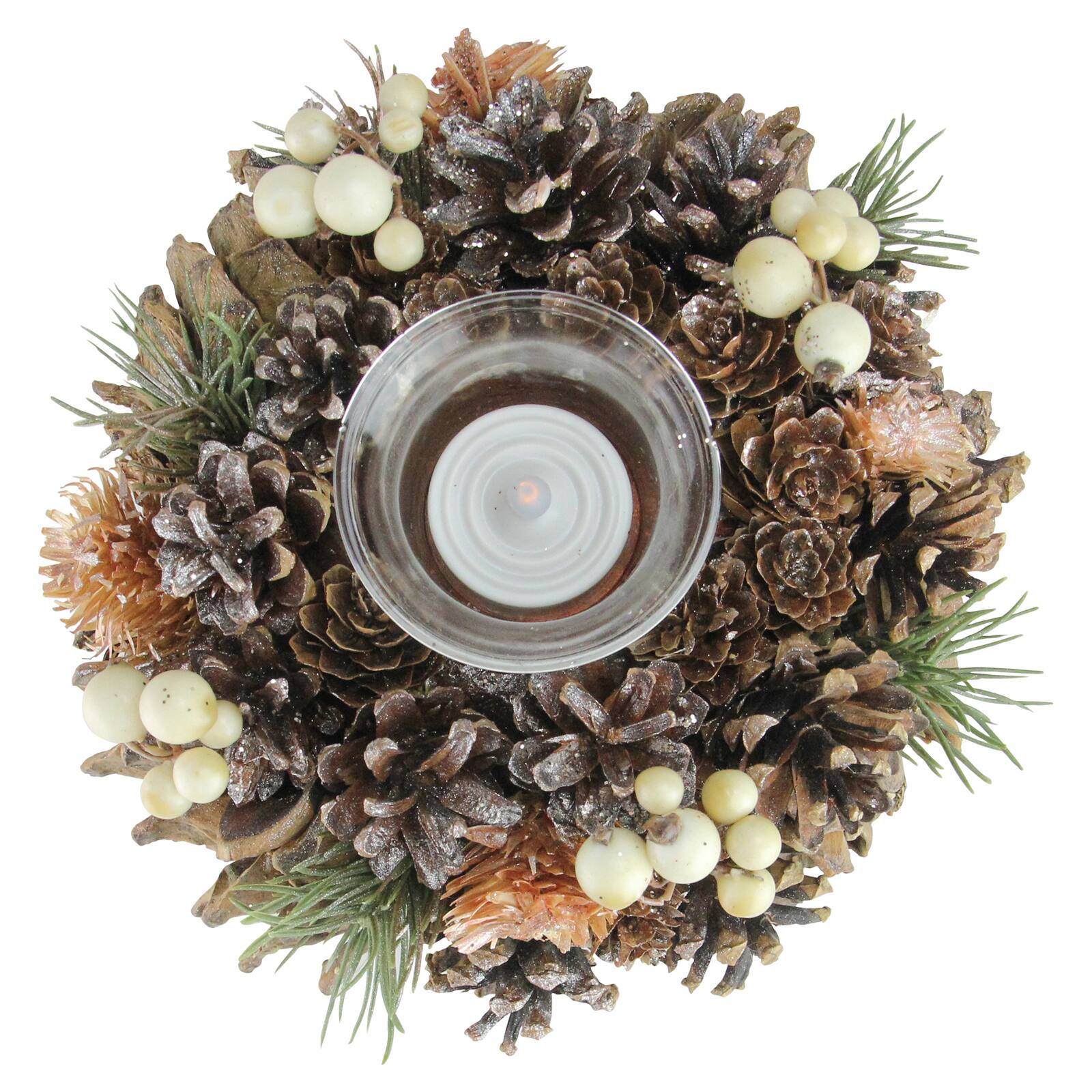 7.25&#x22; Autumn Artificial Foliage Pine Cone Votive Candle Holder