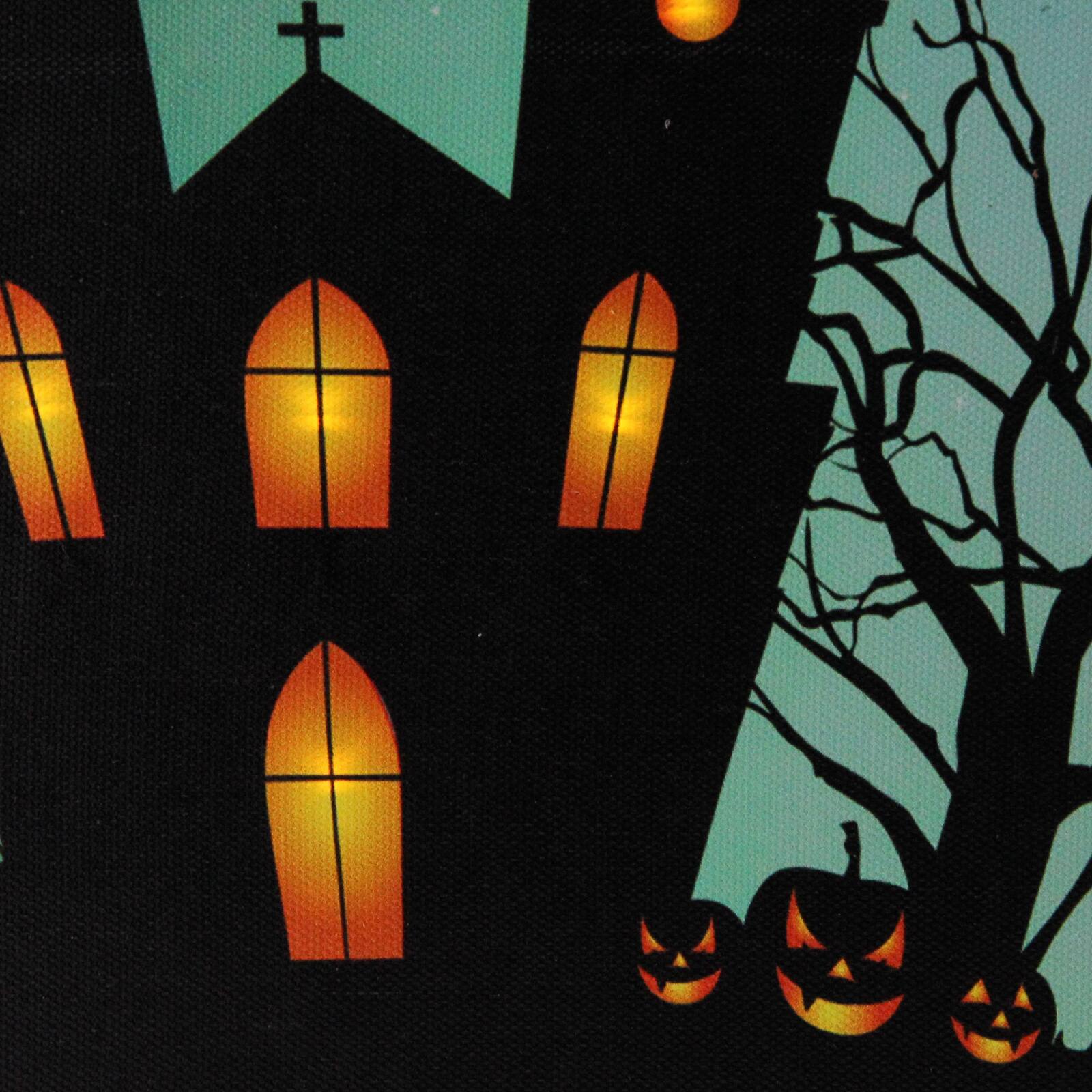 LED Lighted Eerie Church in Cemetery Halloween Canvas Wall Art