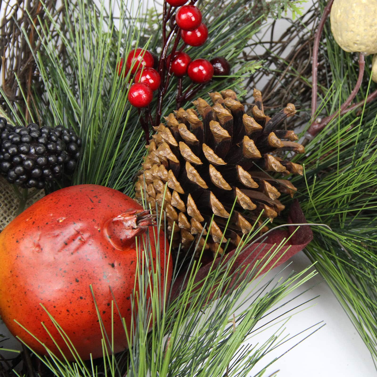 24" Unlit Autumn Harvest Mixed Pine, Berry & Nut Thanksgiving Fall Wreath