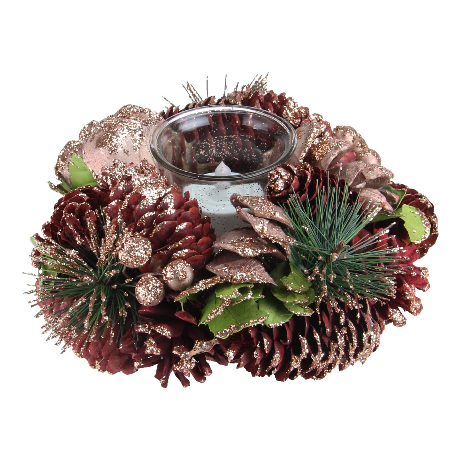 7" Artificial Dusty Rose & Pine Cone Christmas Votive Candle Holder